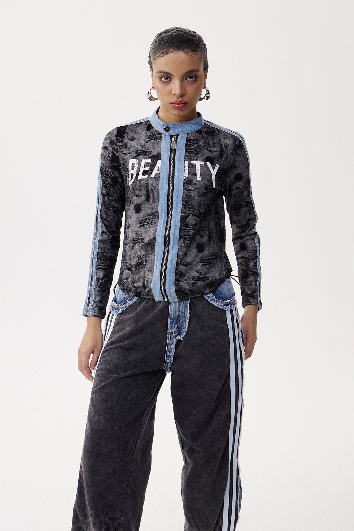 Elfreda Print Denim Top