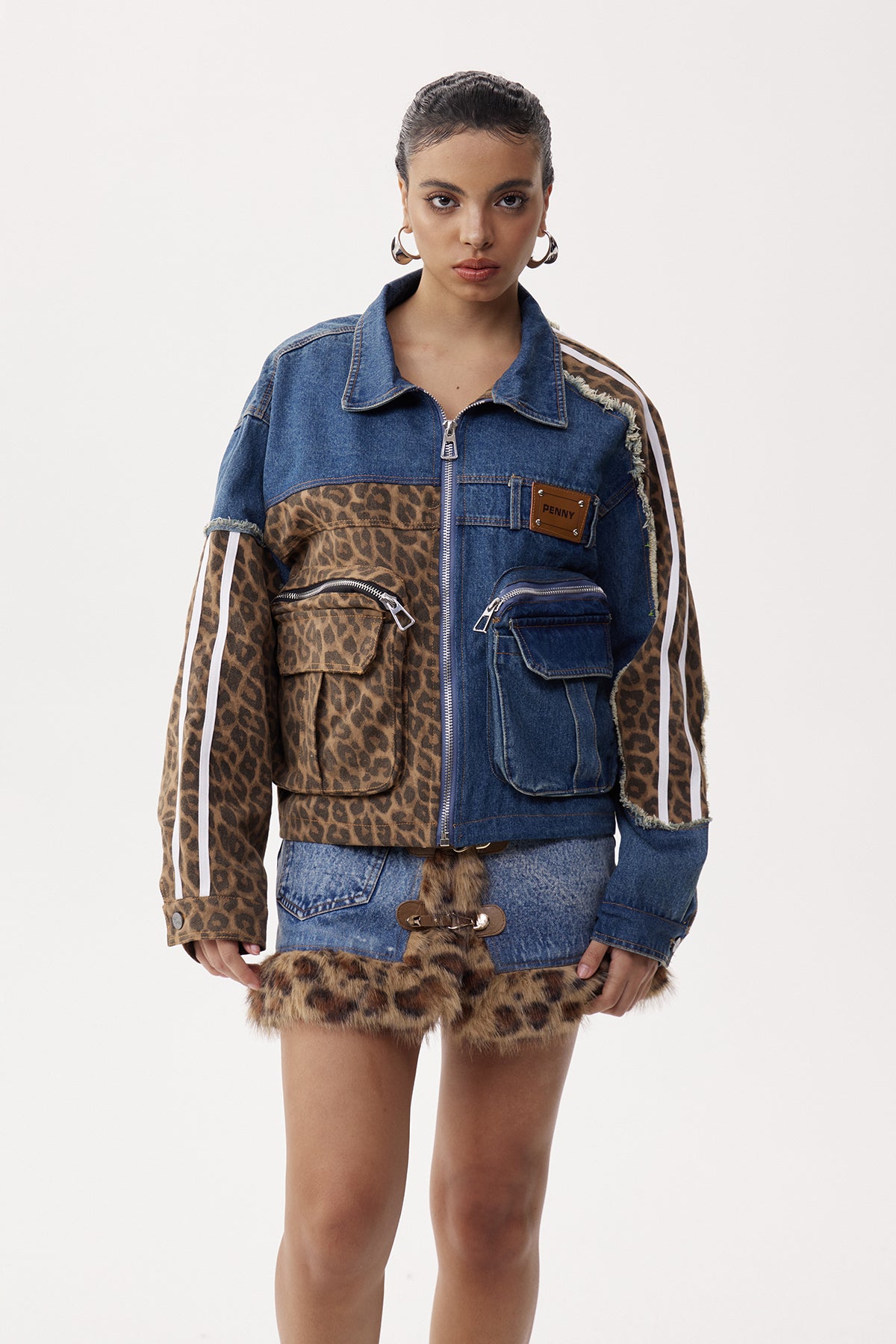 Elfriede Deconstruct Leopard Denim Jacket