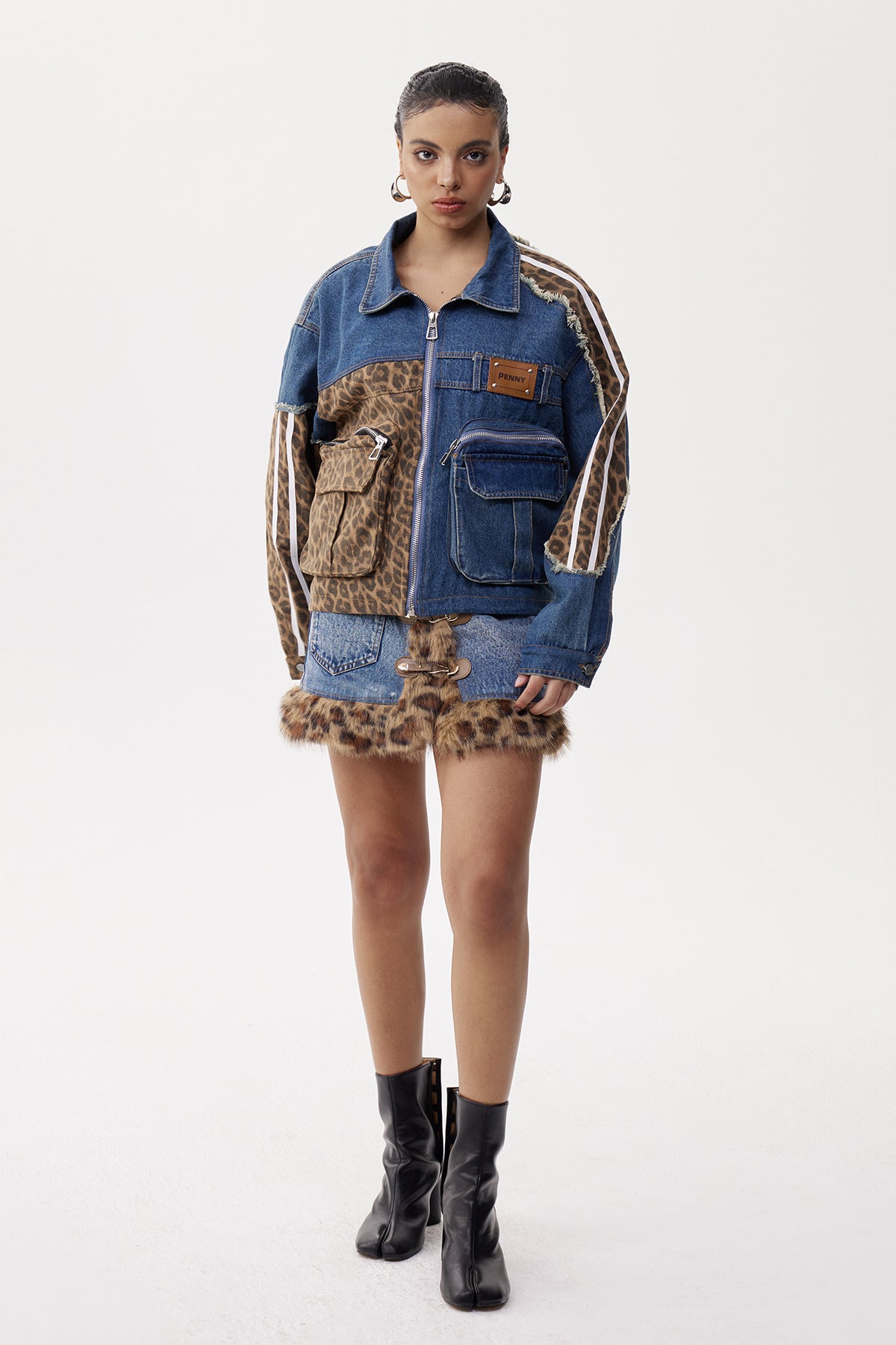 Elfriede Deconstruct Leopard Denim Jacket