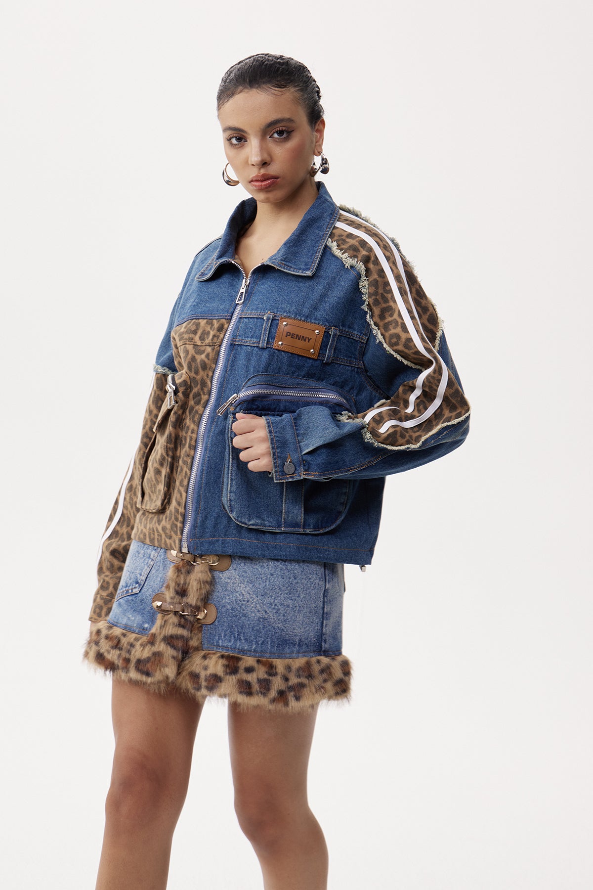 Elfriede Deconstruct Leopard Denim Jacket