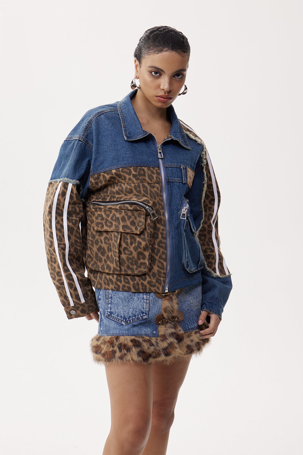 Elfriede Deconstruct Leopard Denim Jacket