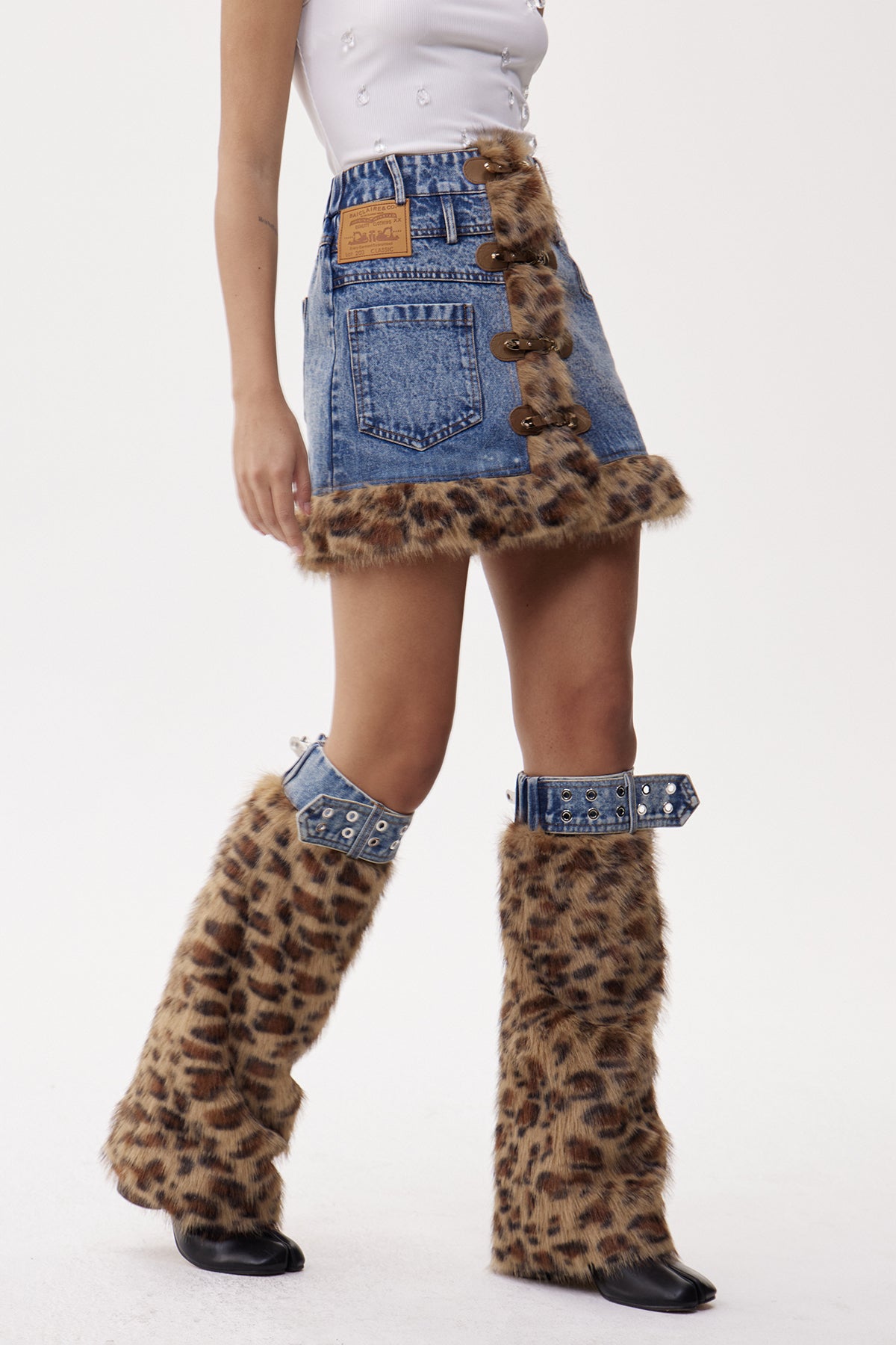 Elham Leopard Faux Fur Mini Skirt