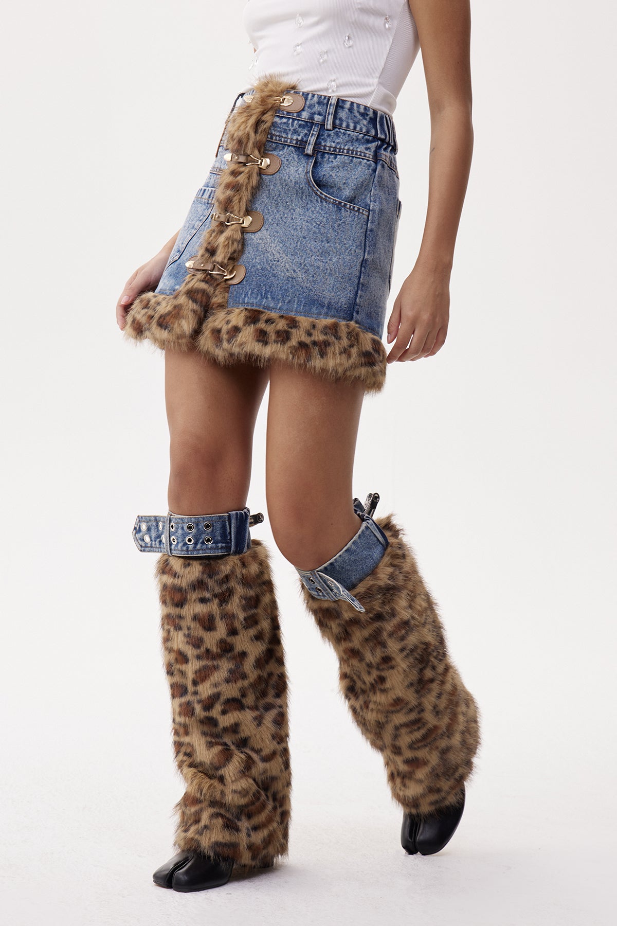 Elham Leopard Faux Fur Mini Skirt