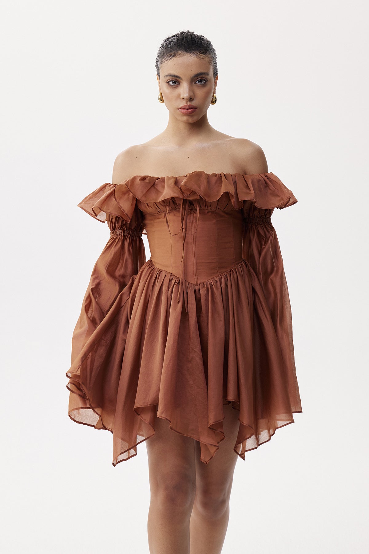 Eliakim Bell Sleeve Ruffle Mini Dress