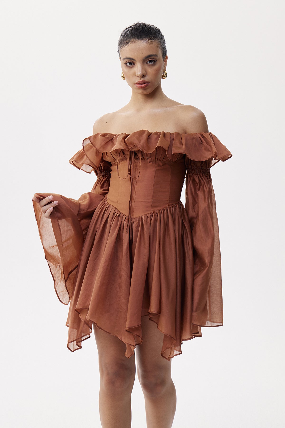 Eliakim Bell Sleeve Ruffle Mini Dress