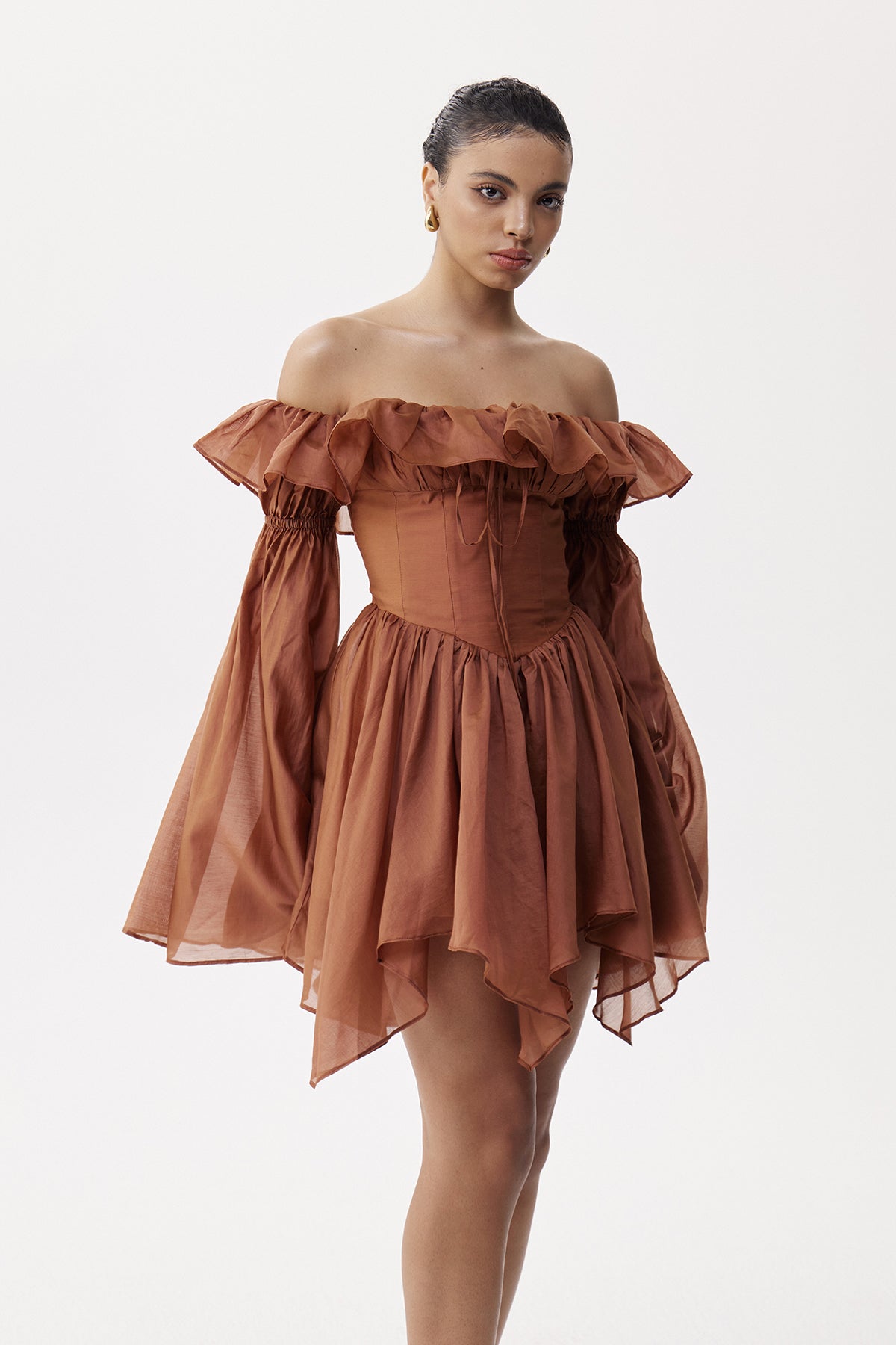 Eliakim Bell Sleeve Ruffle Mini Dress