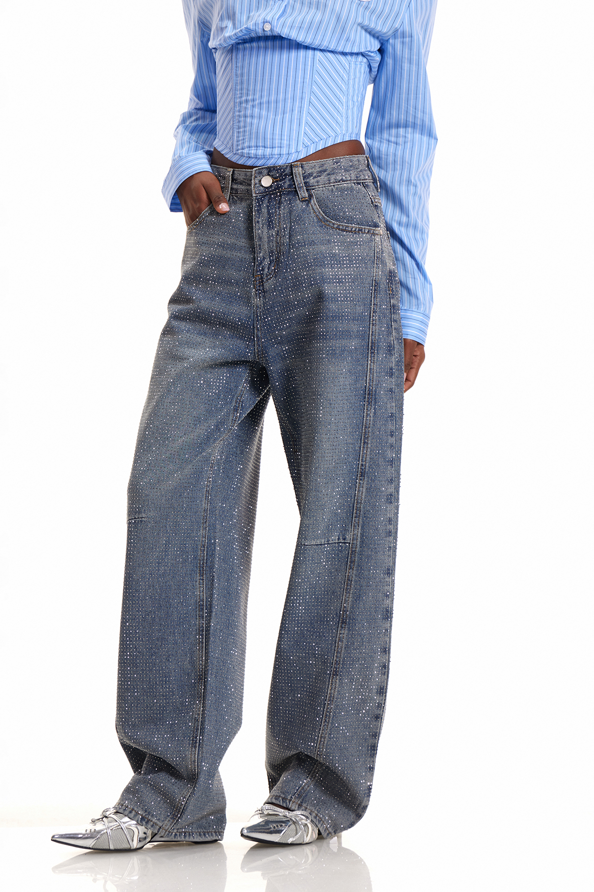 Eliam Rhinestone Jeans In Blue