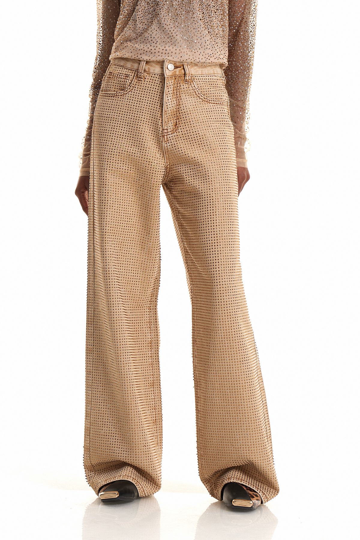 Eliam Rhinestone Jeans In Khaki