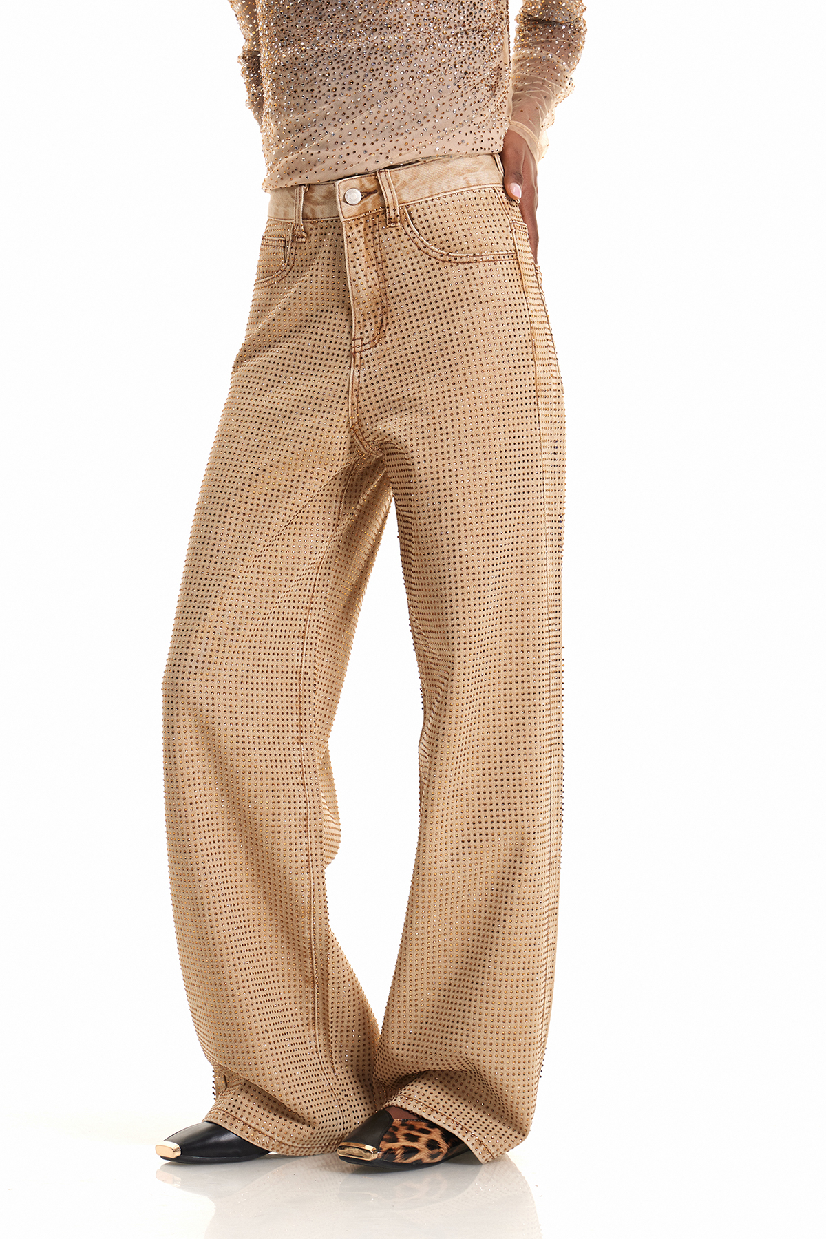 Eliam Rhinestone Jeans In Khaki