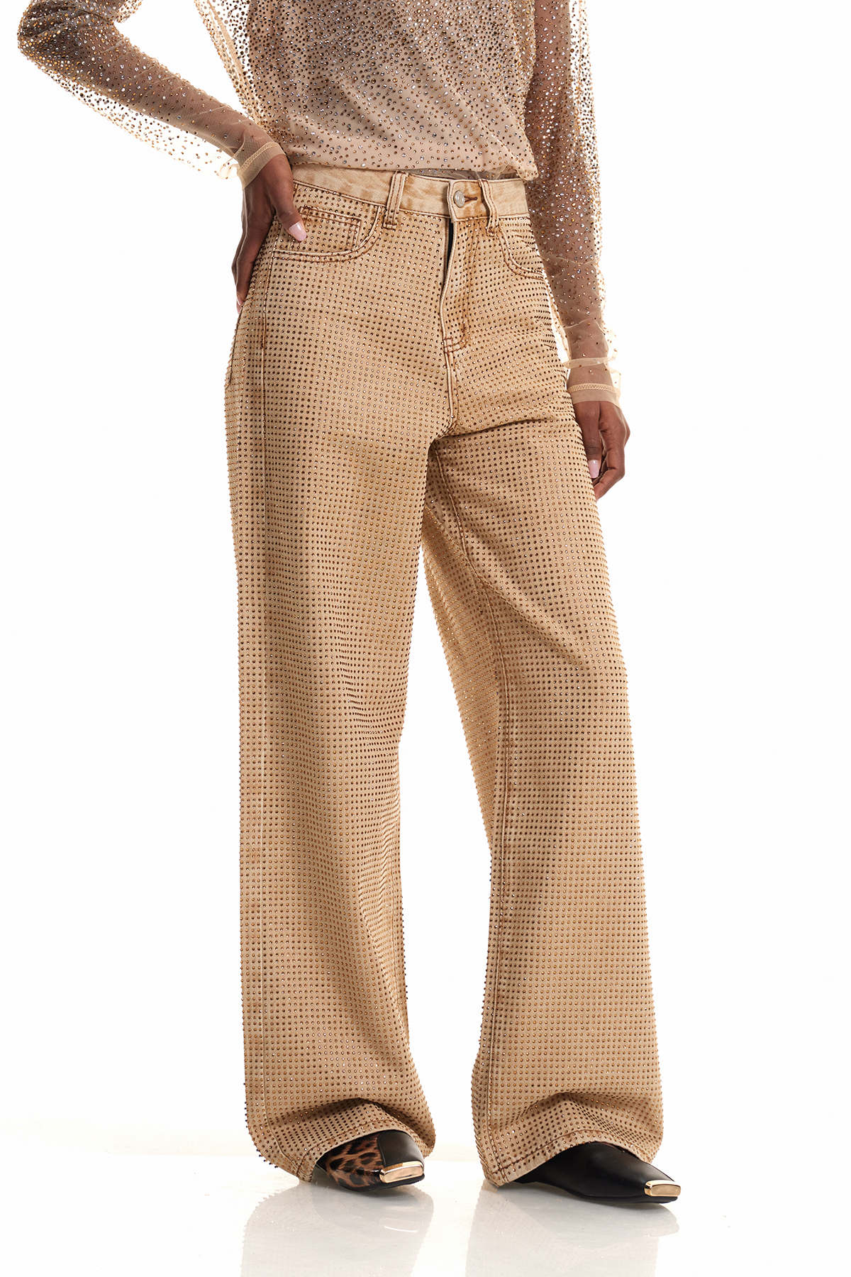 Eliam Rhinestone Jeans In Khaki