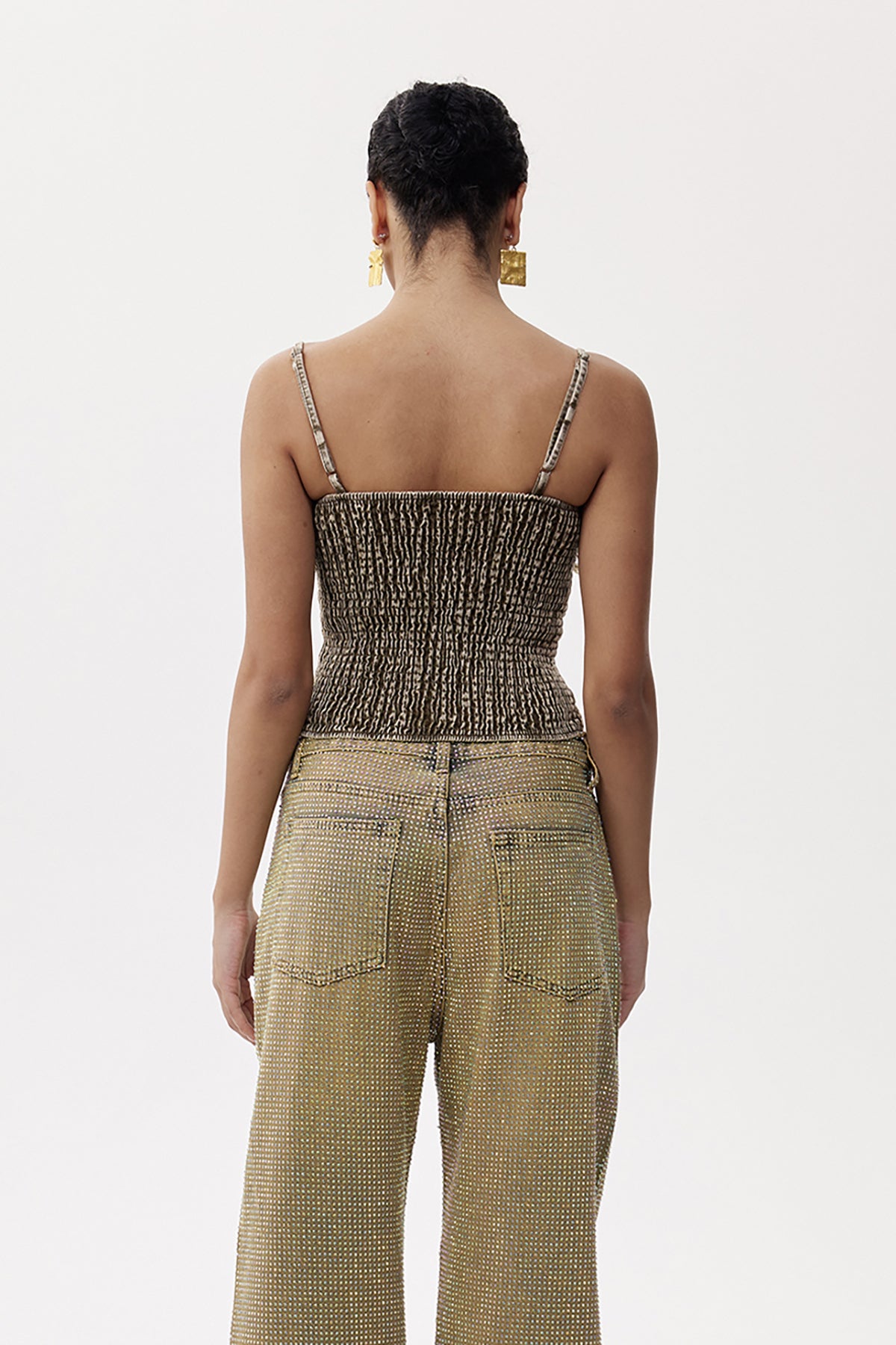 Elian Lace Up Fringe Denim Top