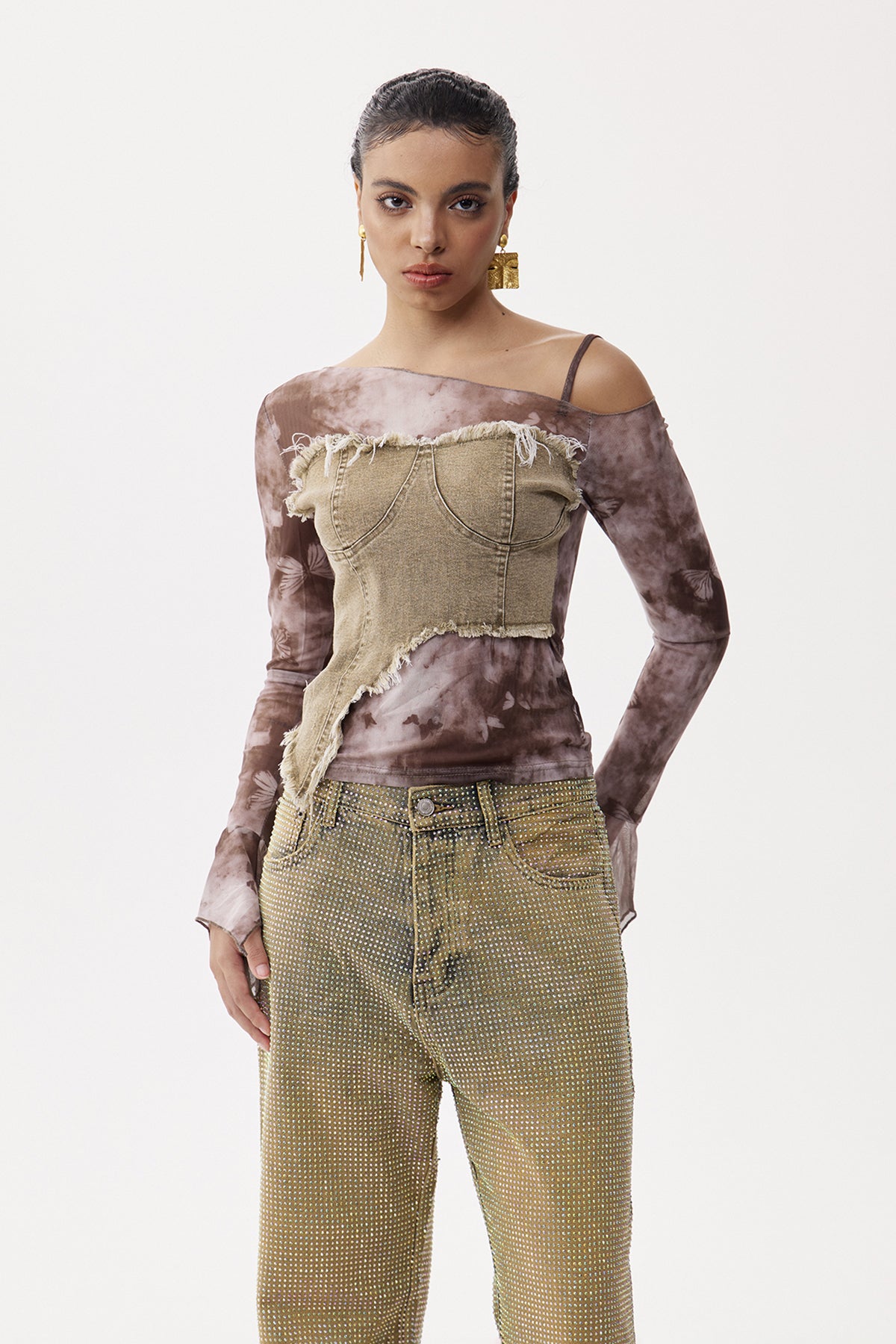 Eliana Tie Dye Asymmetric Mesh Top