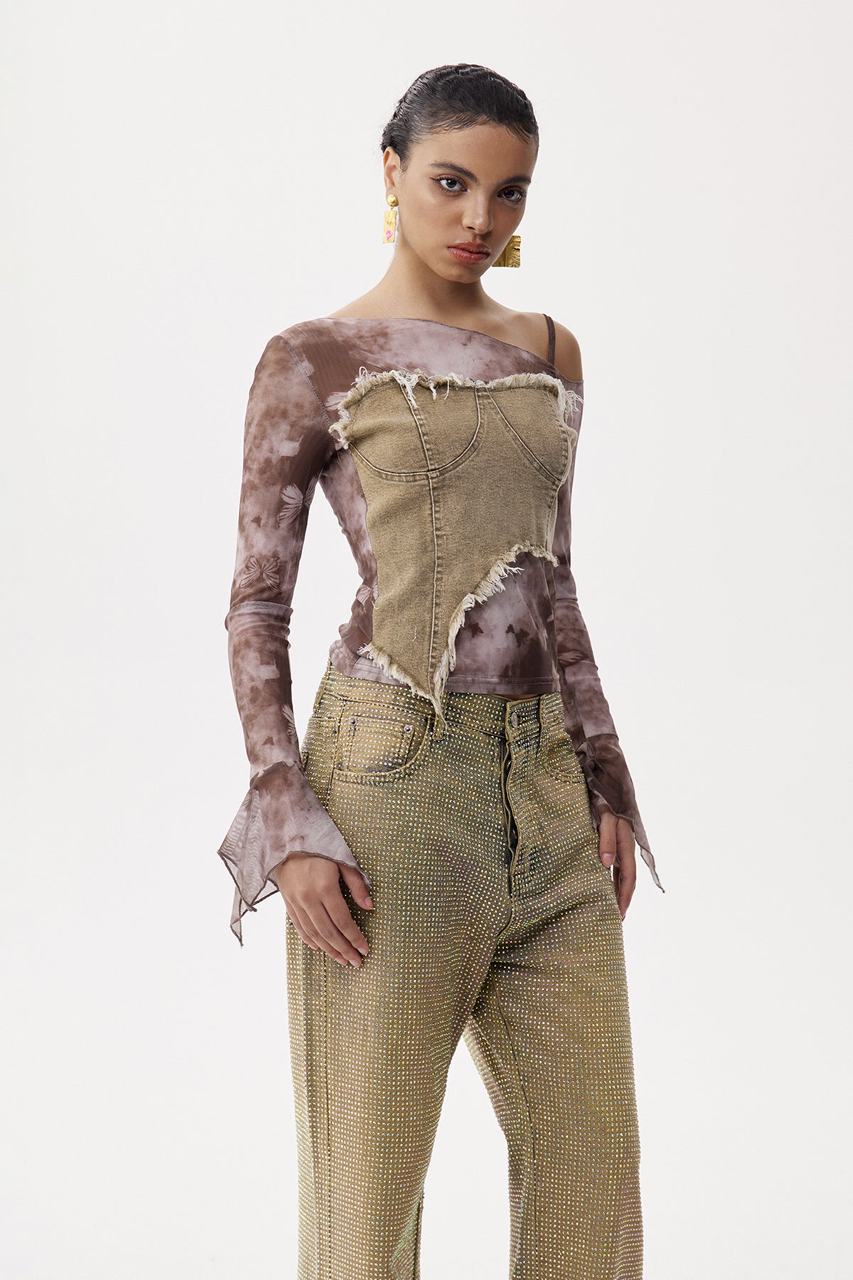 Eliana Tie Dye Asymmetric Mesh Top