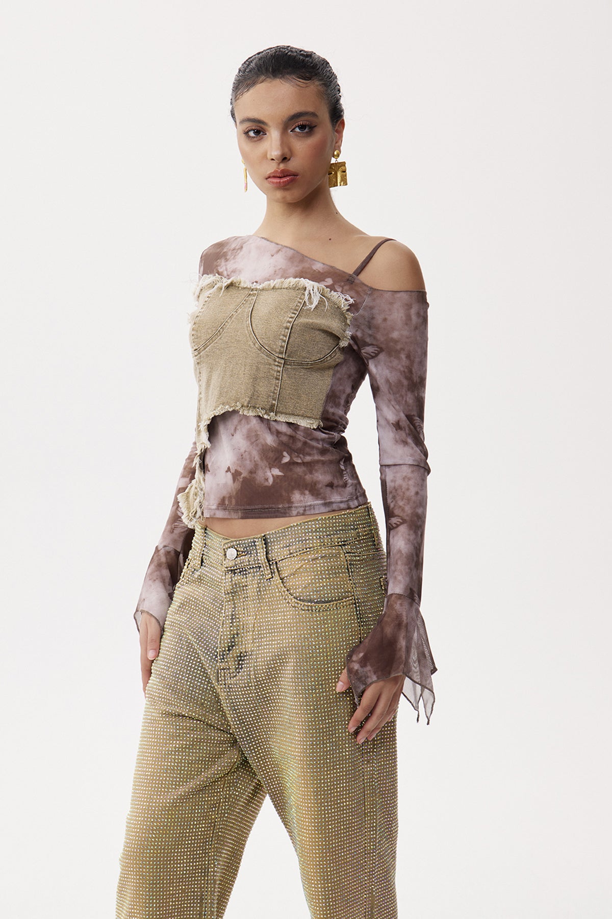Eliana Tie Dye Asymmetric Mesh Top