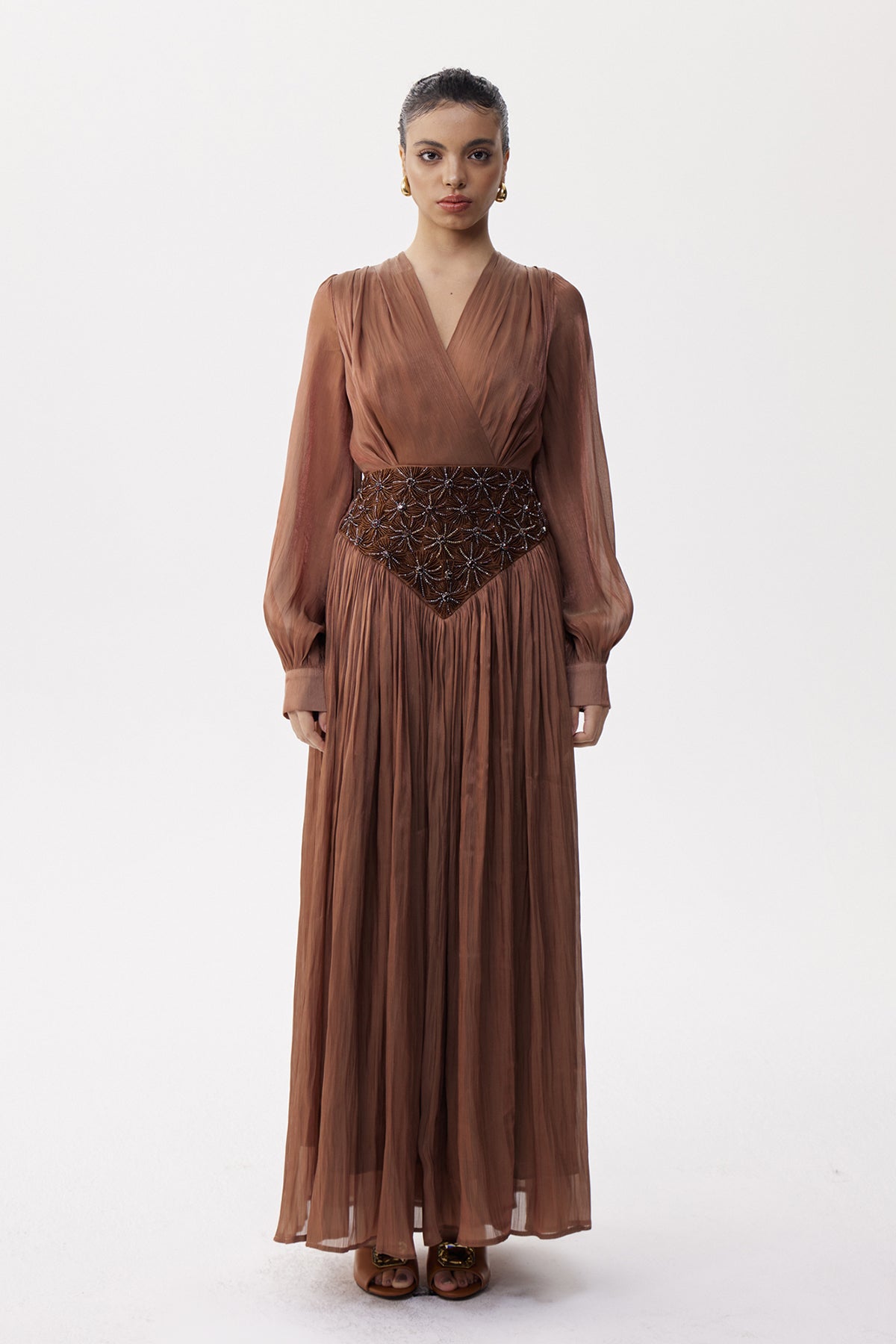 Eliane Embroidered Ruch Maxi Dress
