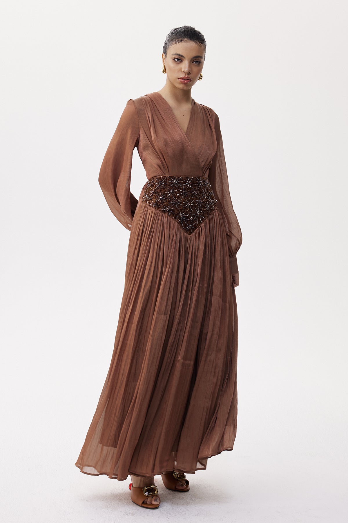 Eliane Embroidered Ruch Maxi Dress
