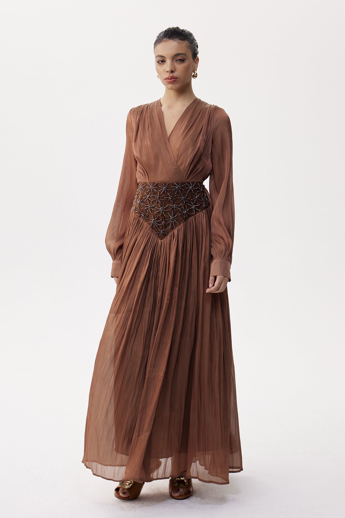 Eliane Embroidered Ruch Maxi Dress