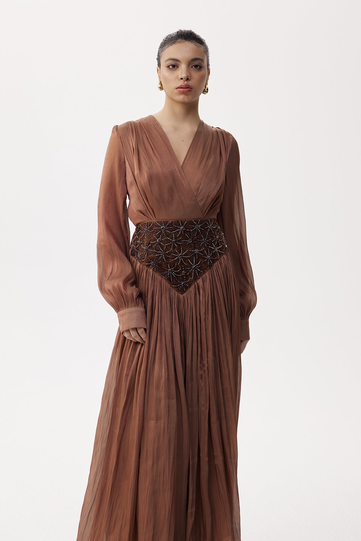 Eliane Embroidered Ruch Maxi Dress