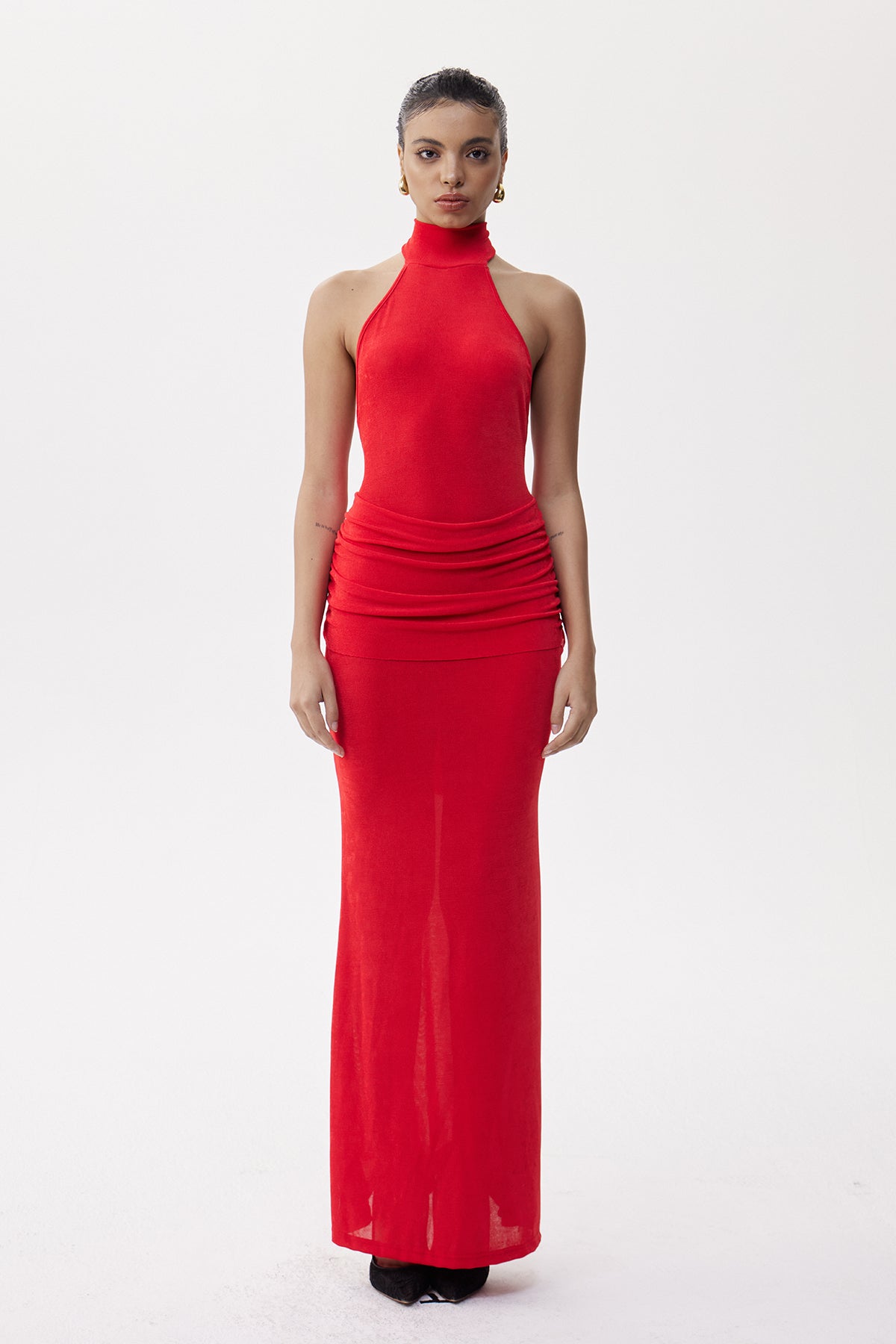 Elias Halter Neck Ruch Scarf Maxi Dress