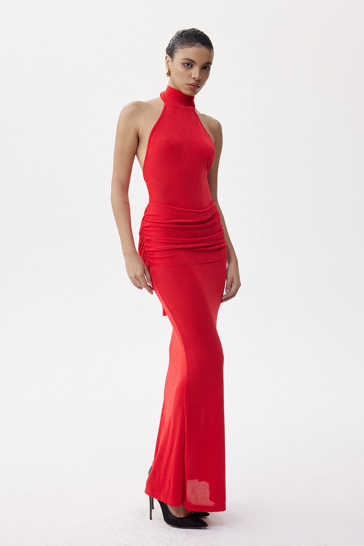 Elias Halter Neck Ruch Scarf Maxi Dress