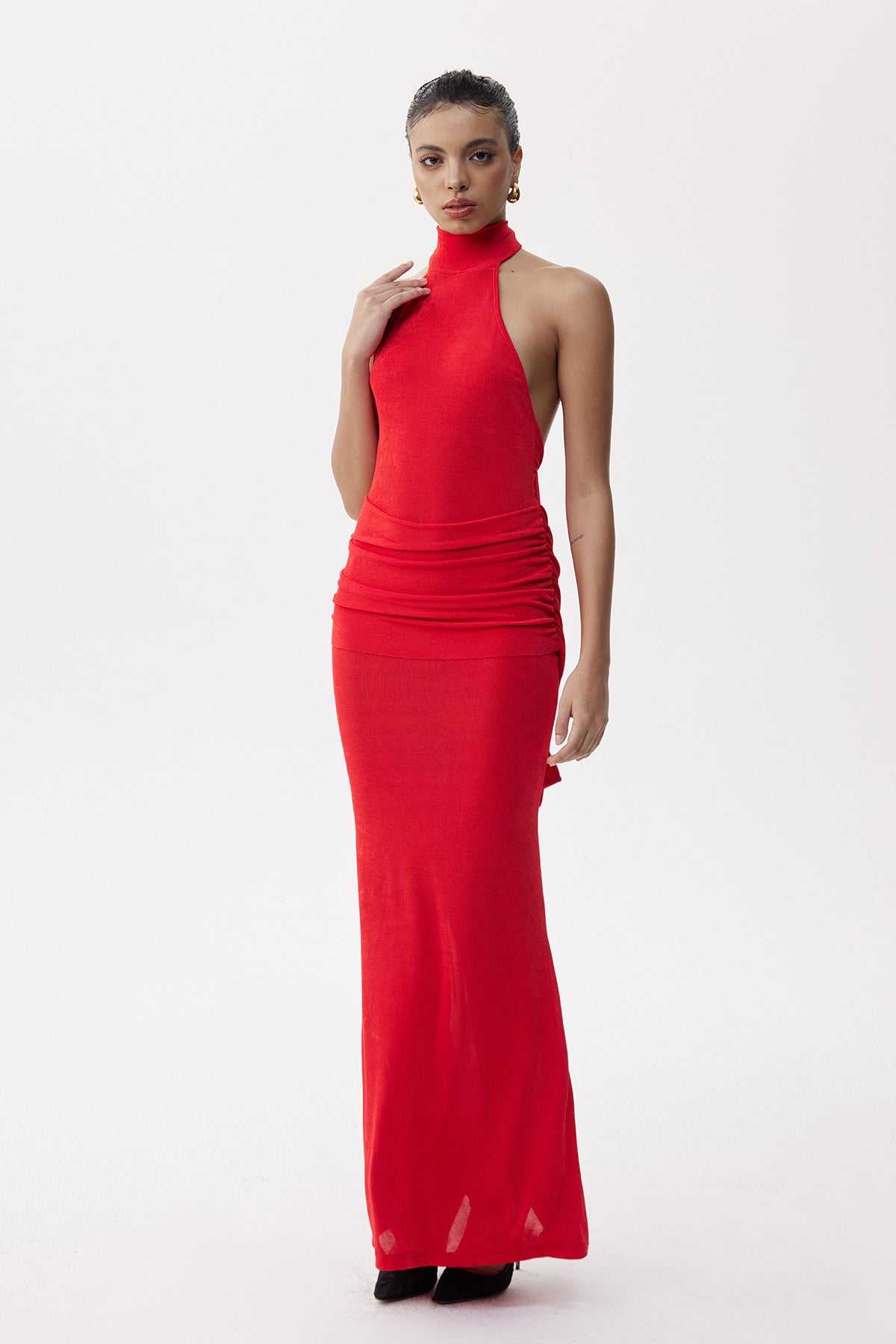 Elias Halter Neck Ruch Scarf Maxi Dress