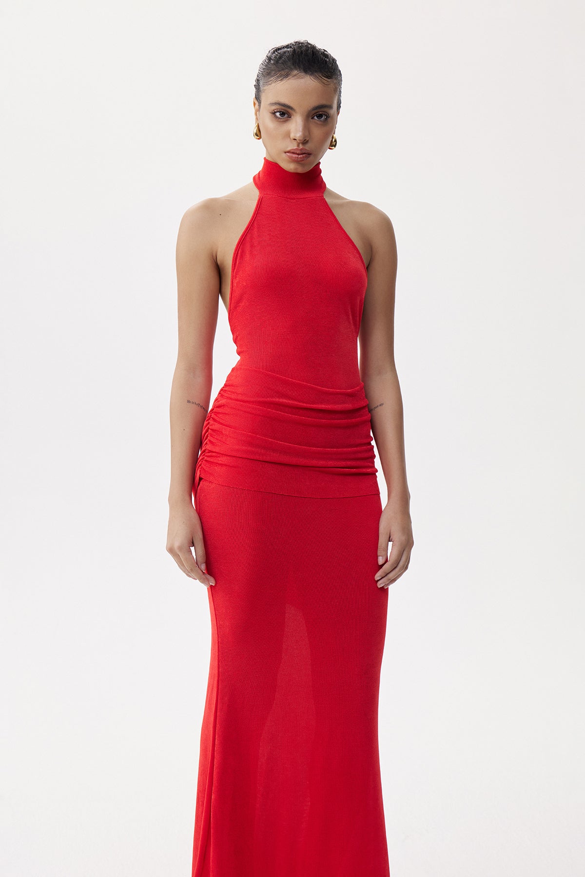 Elias Halter Neck Ruch Scarf Maxi Dress