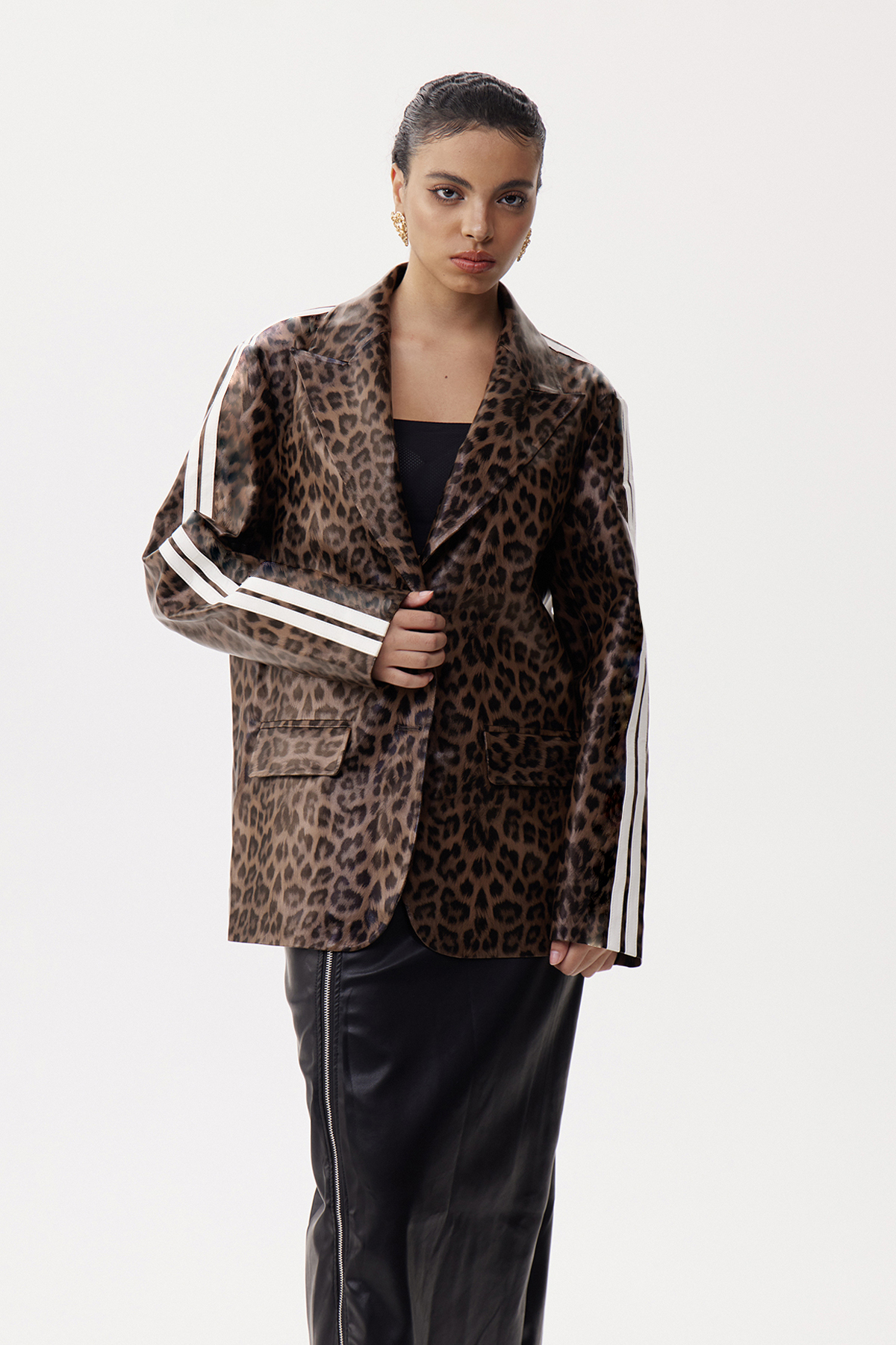 Eliasz Stripe Leopard Leather Blazer