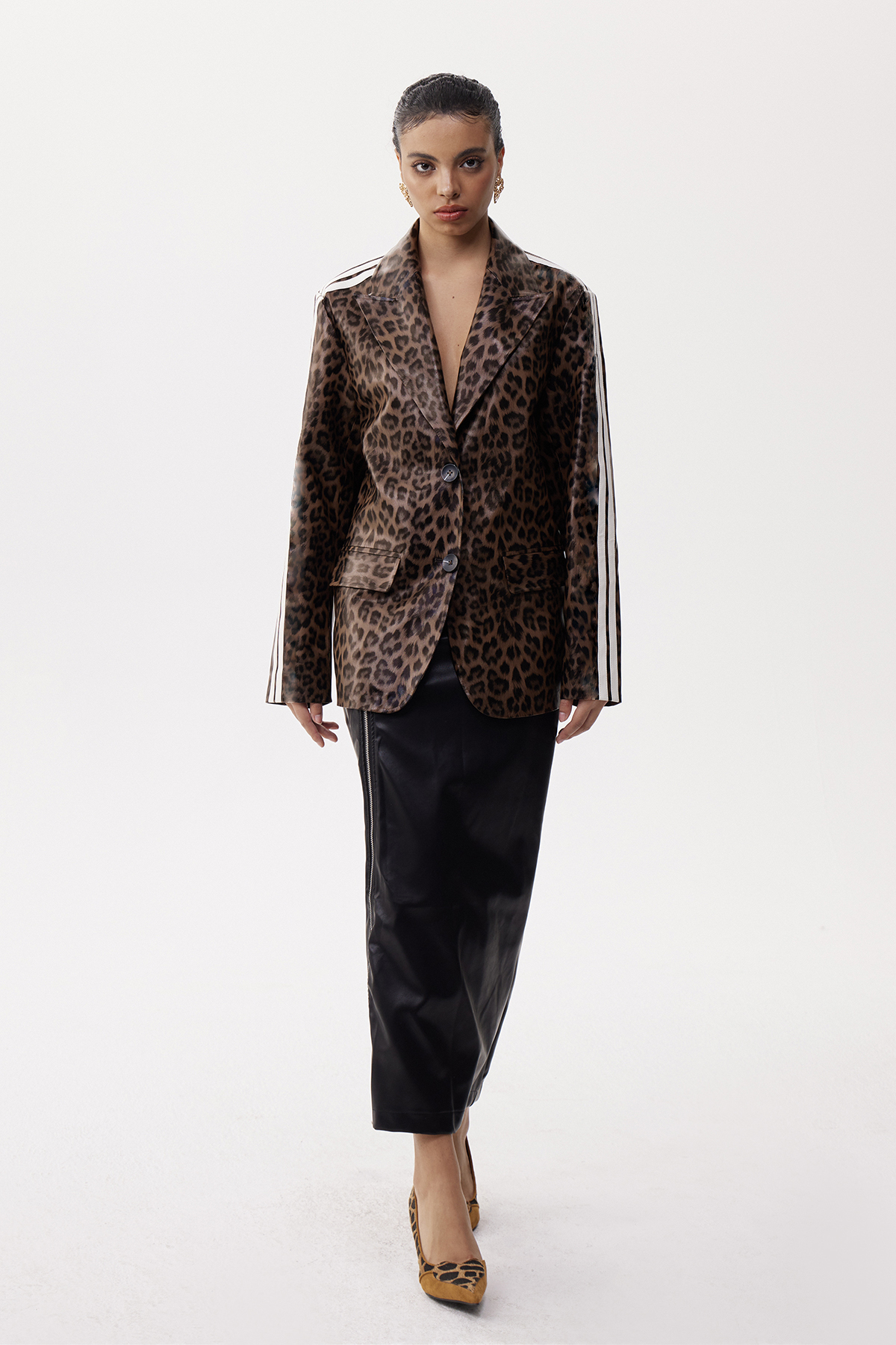 Eliasz Stripe Leopard Leather Blazer