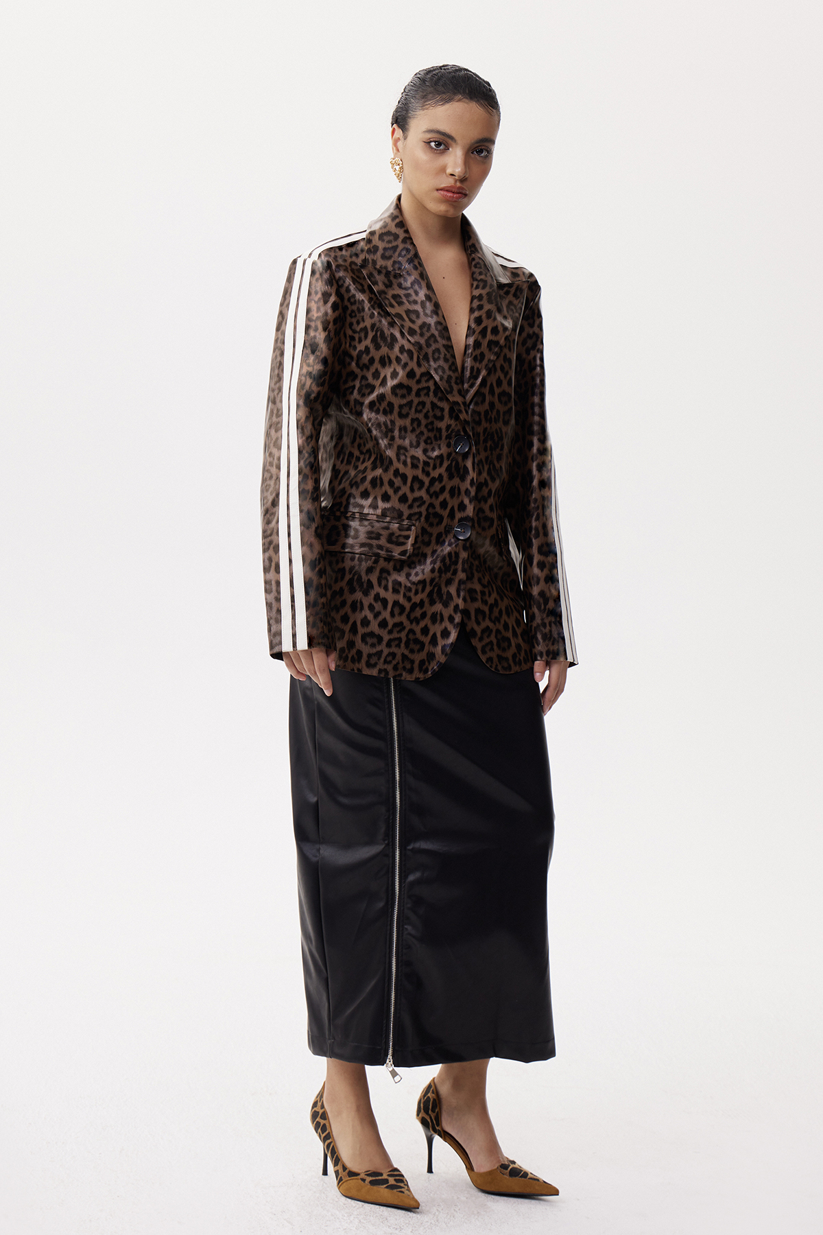 Eliasz Stripe Leopard Leather Blazer
