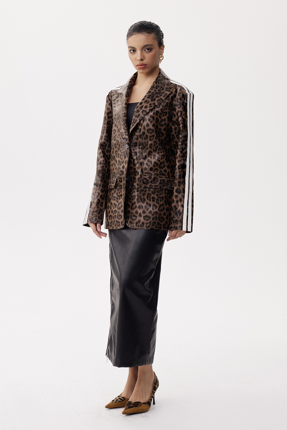 Eliasz Stripe Leopard Leather Blazer