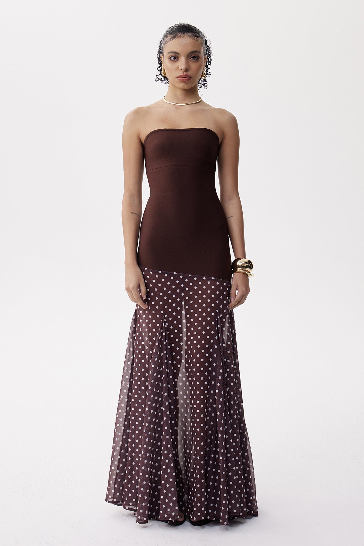 Elicia Strapless Bodycon Dot Maxi Dress