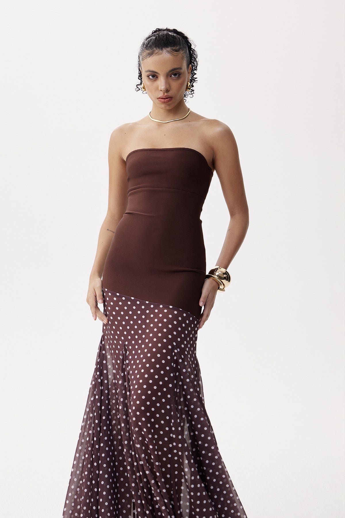 Elicia Strapless Bodycon Dot Maxi Dress