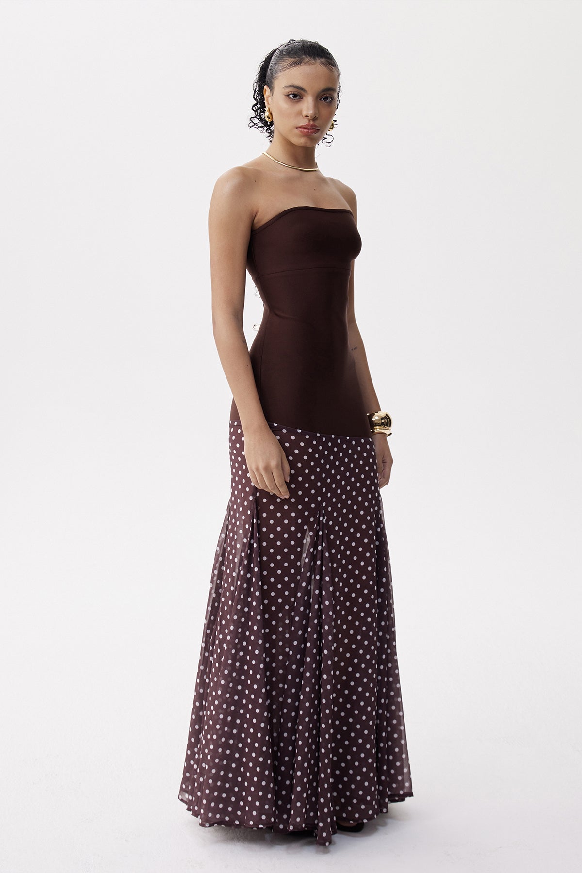 Elicia Strapless Bodycon Dot Maxi Dress
