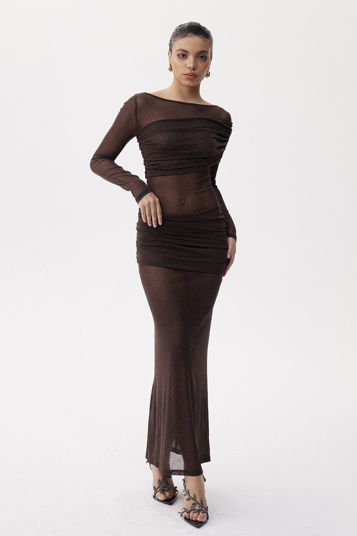 Elide Asymmetric Ruch Maxi Dress