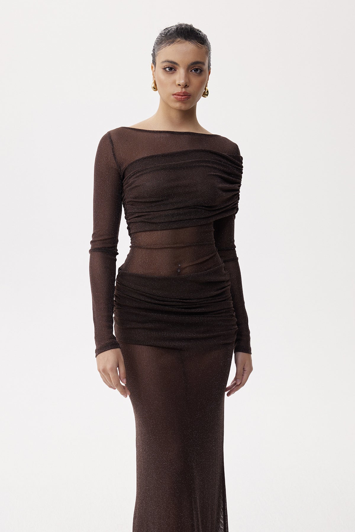 Elide Asymmetric Ruch Maxi Dress