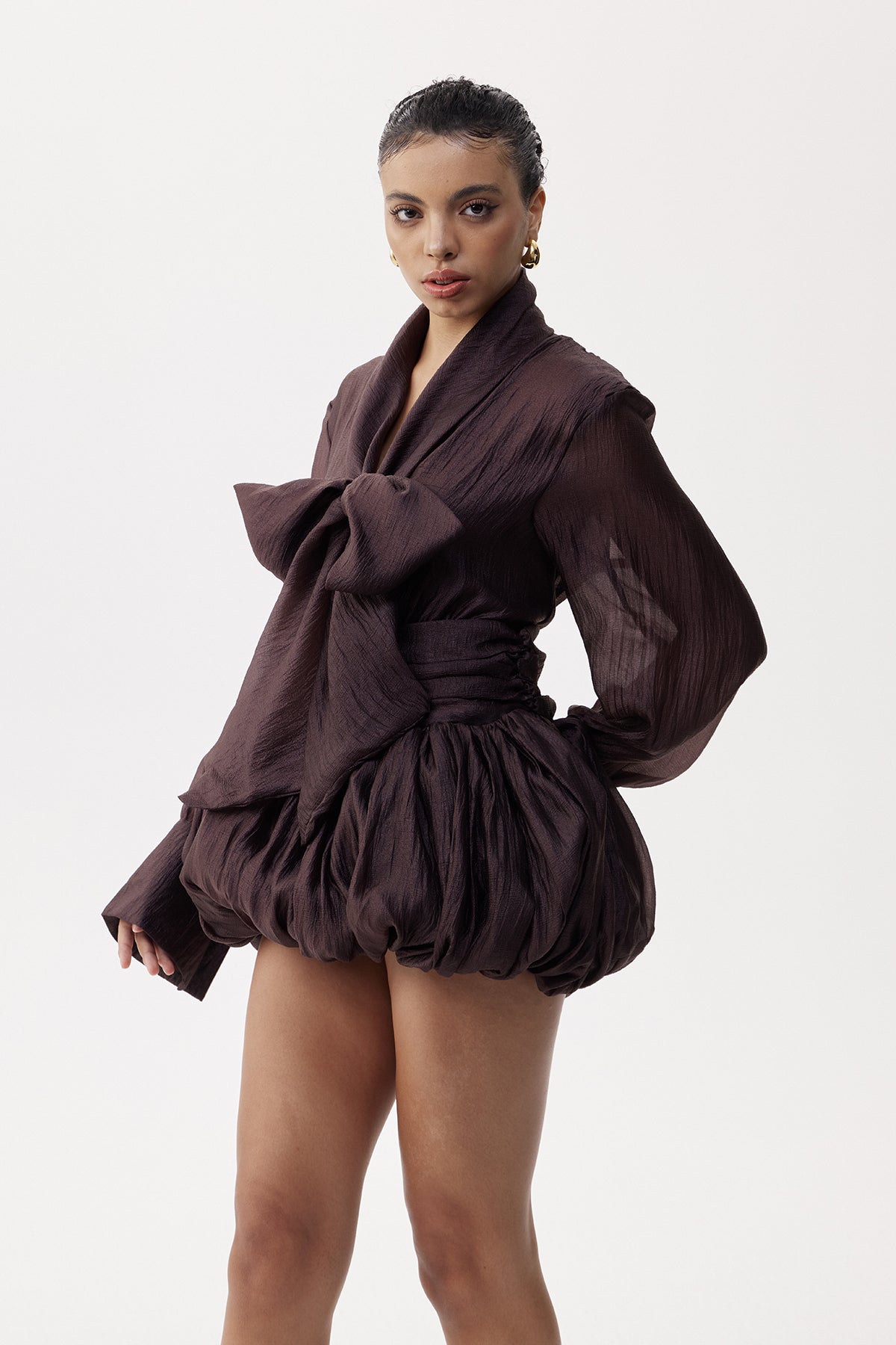 Eliel Tie Up Bubble Mini Dress