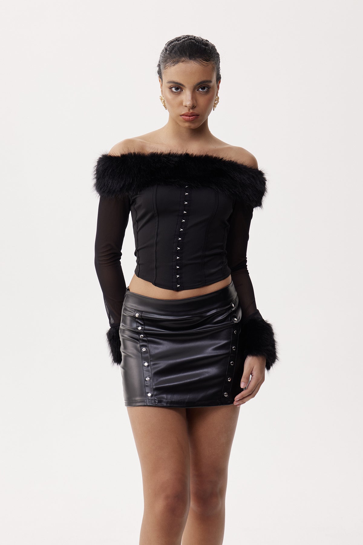 Eligius Off Shoulder Faux Fur Top