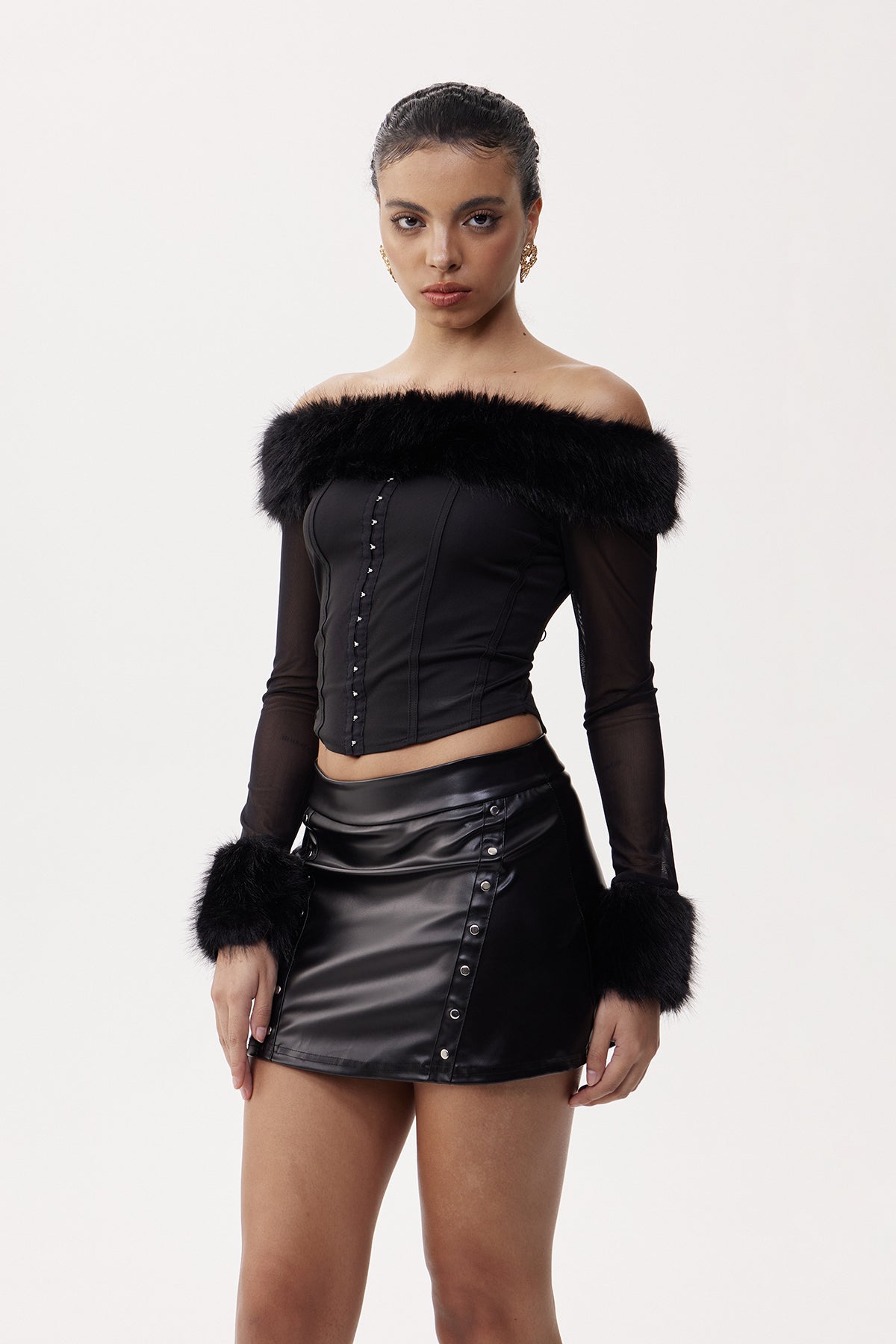 Eligius Off Shoulder Faux Fur Top