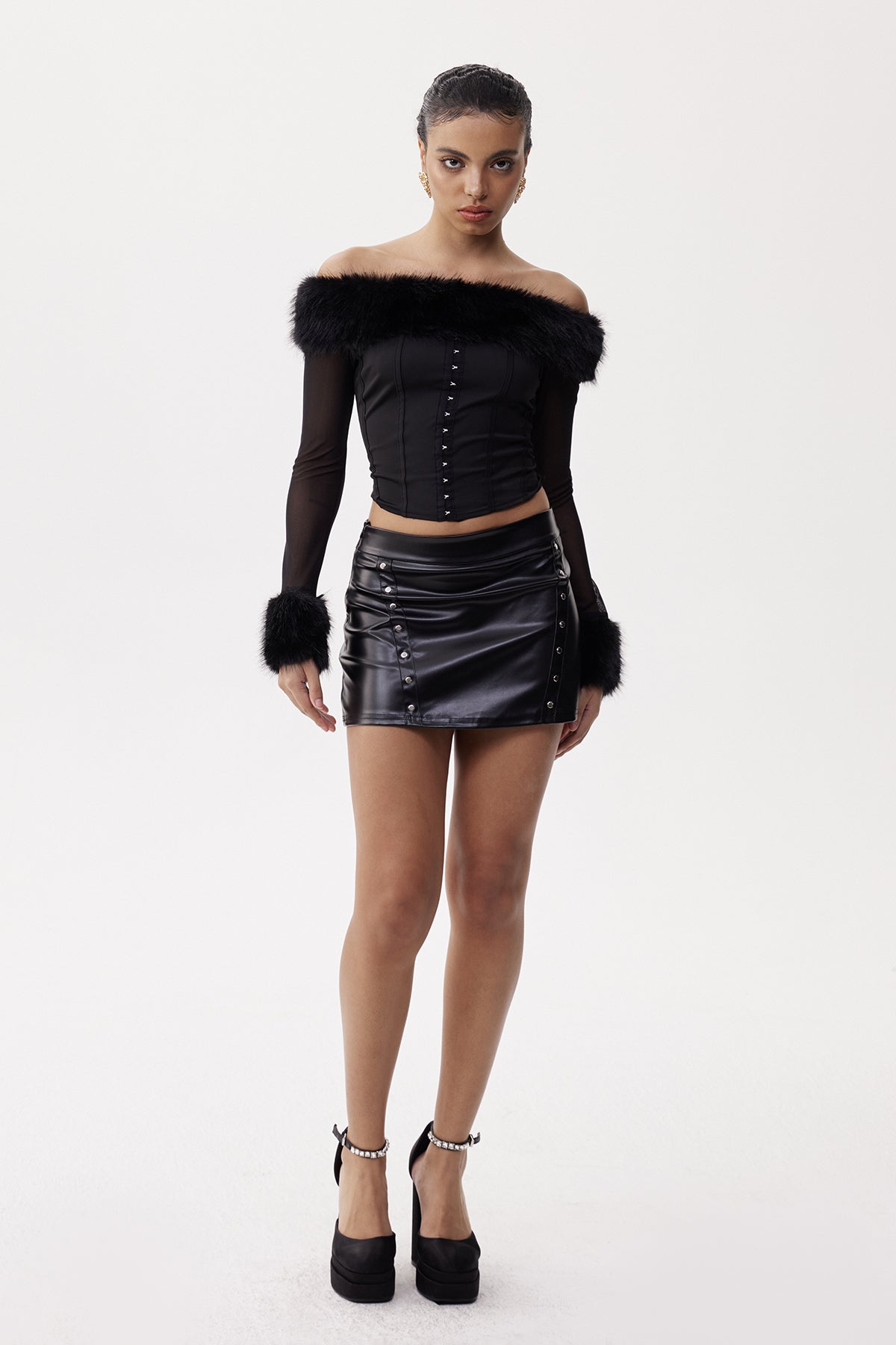 Eligius Off Shoulder Faux Fur Top