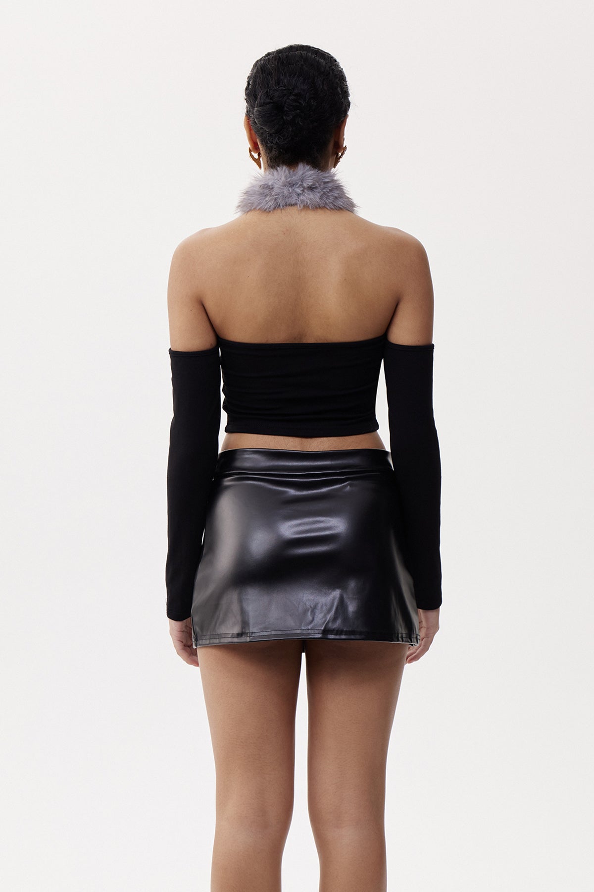 Elihu Faux Fur Cutout Top In Grey