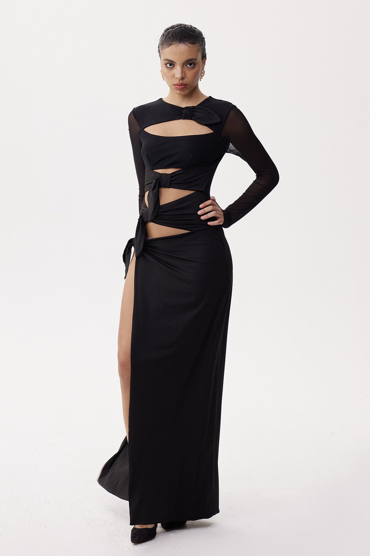 Elija Cutout Split Mesh Maxi Dress