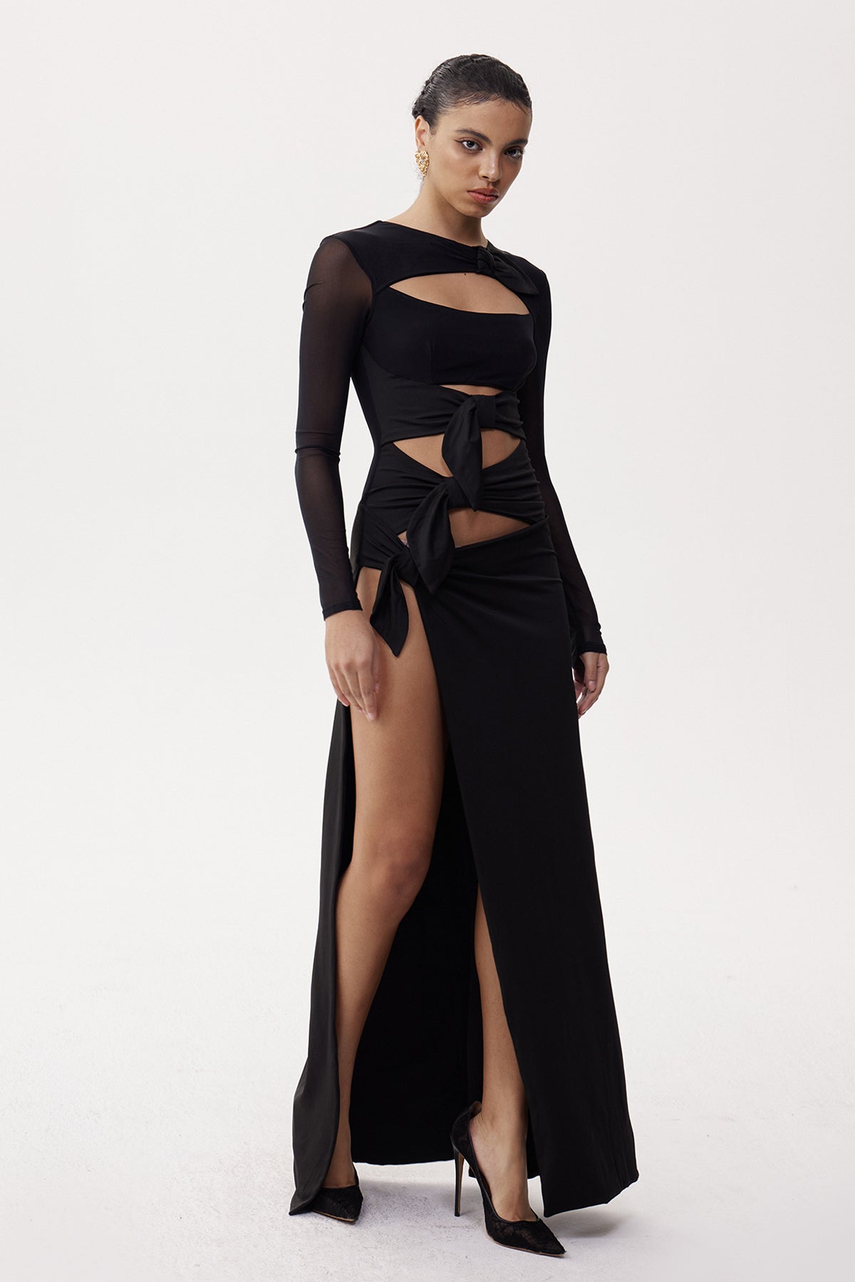 Elija Cutout Split Mesh Maxi Dress