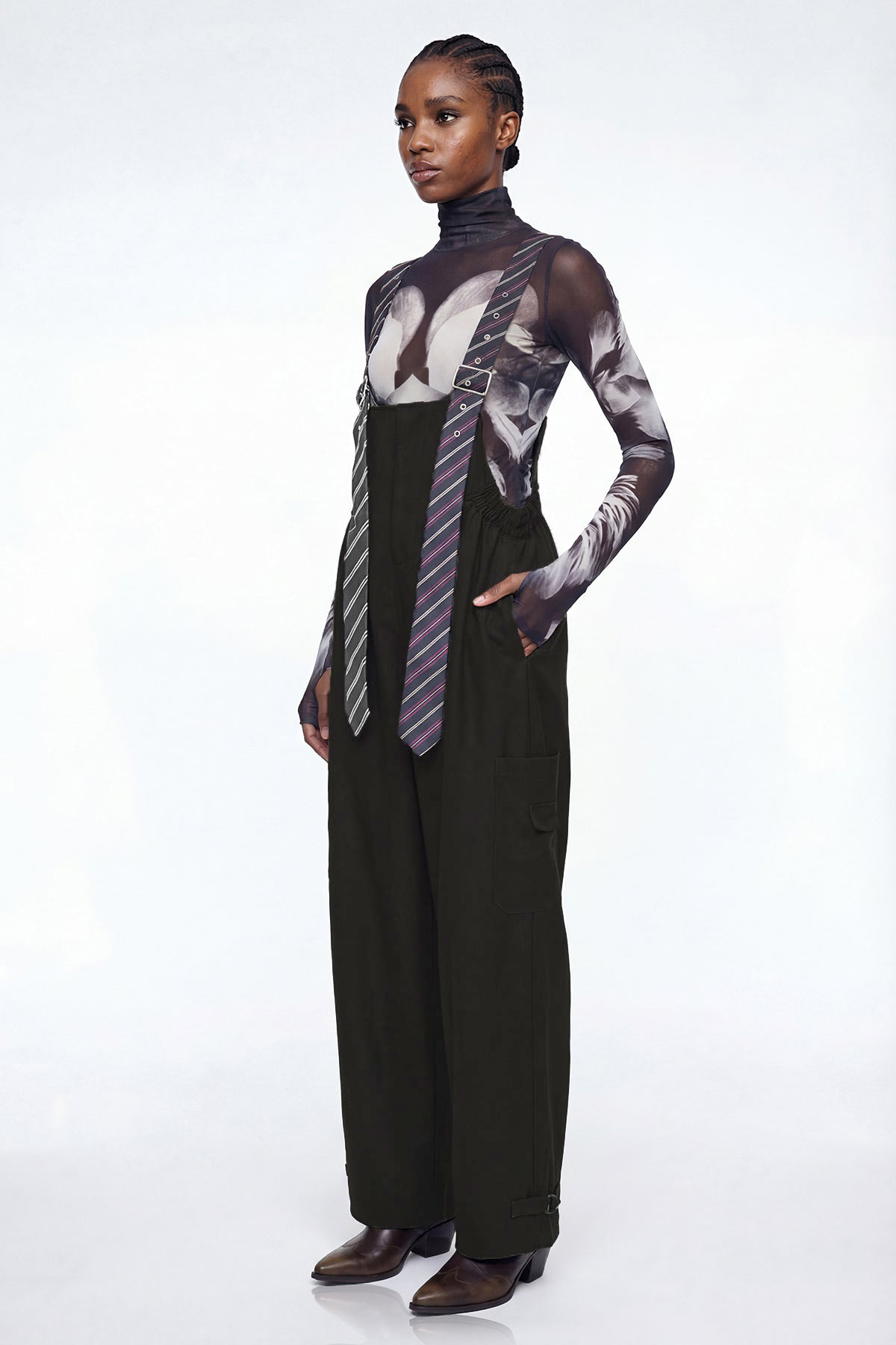 Elisaveta Tie Denim Overalls In Black