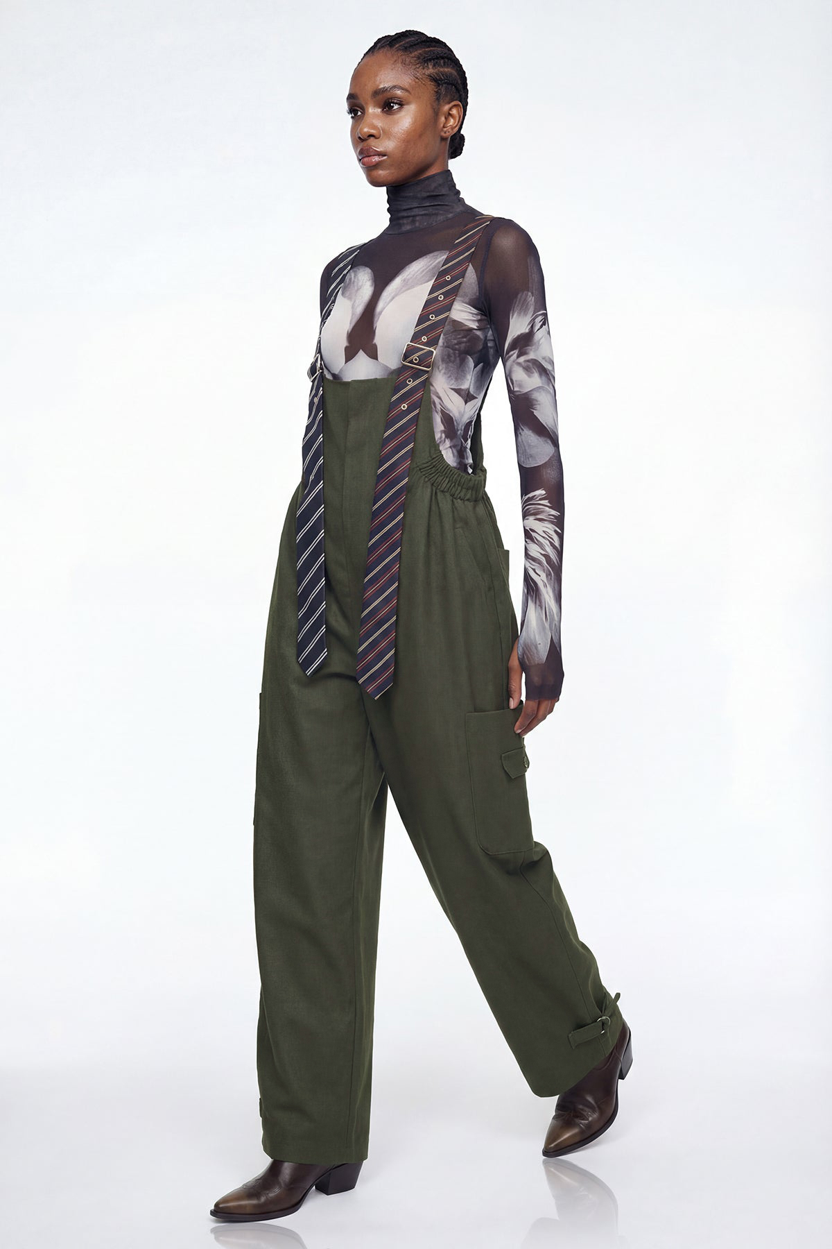 Elisaveta Tie Denim Overalls In Green