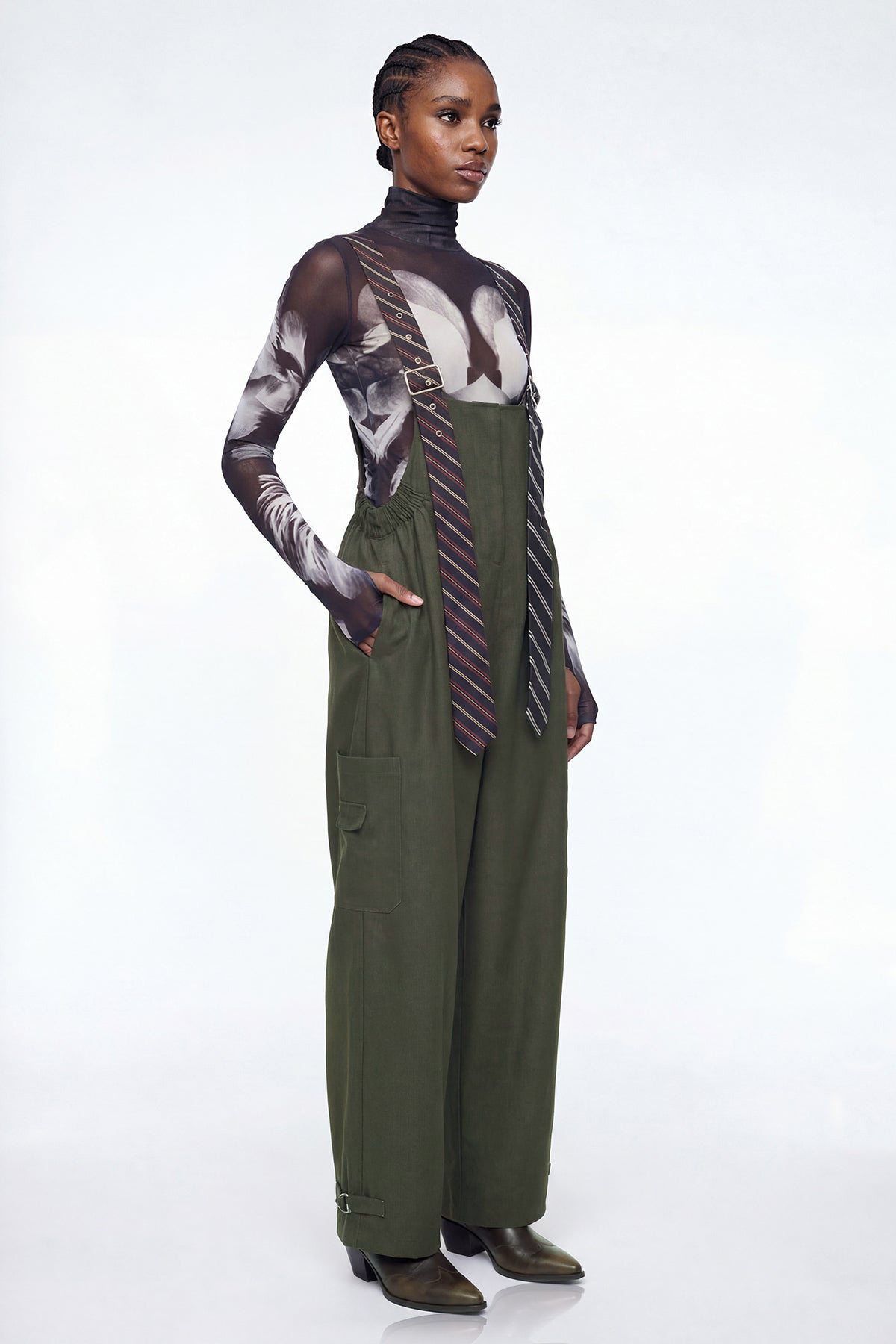 Elisaveta Tie Denim Overalls In Green