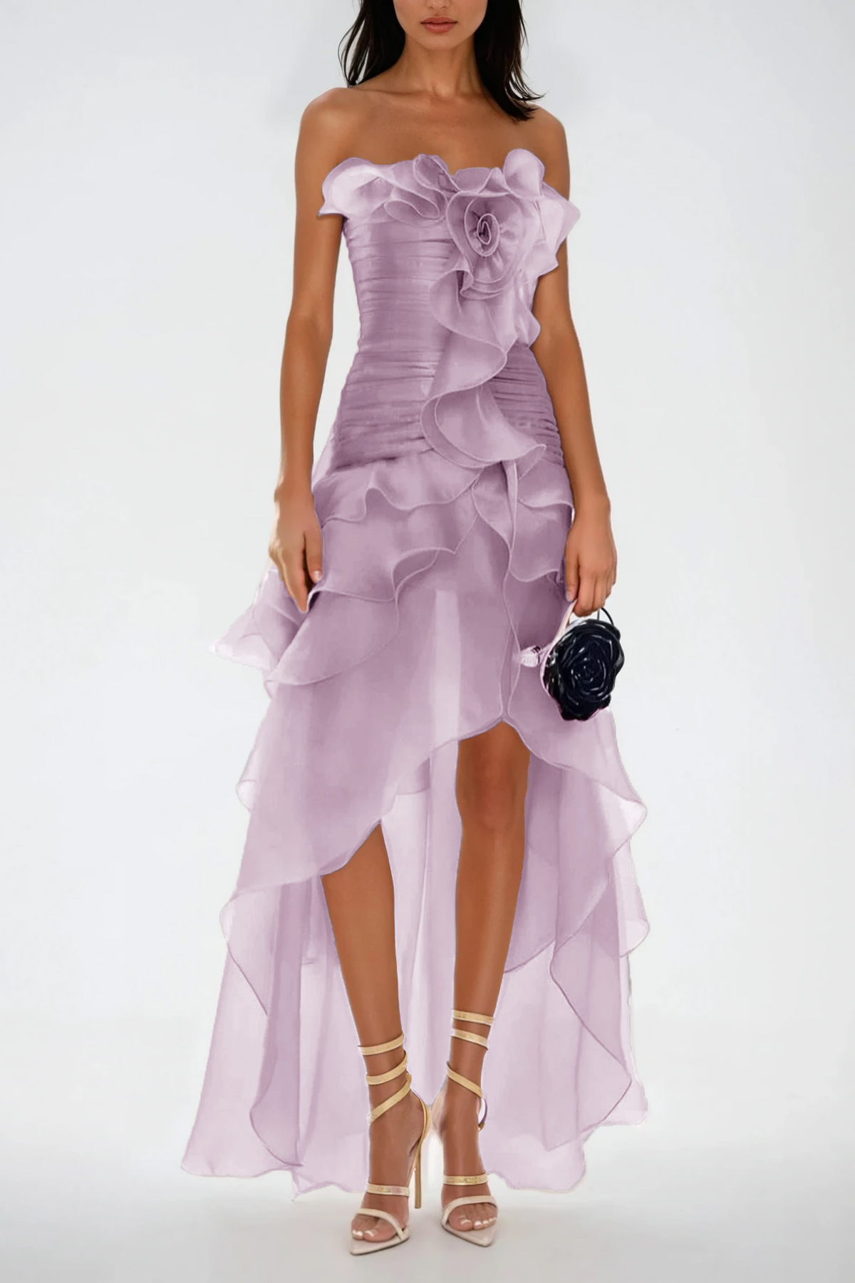 Elizabet Flower Ruch Ruffle Maxi Dress