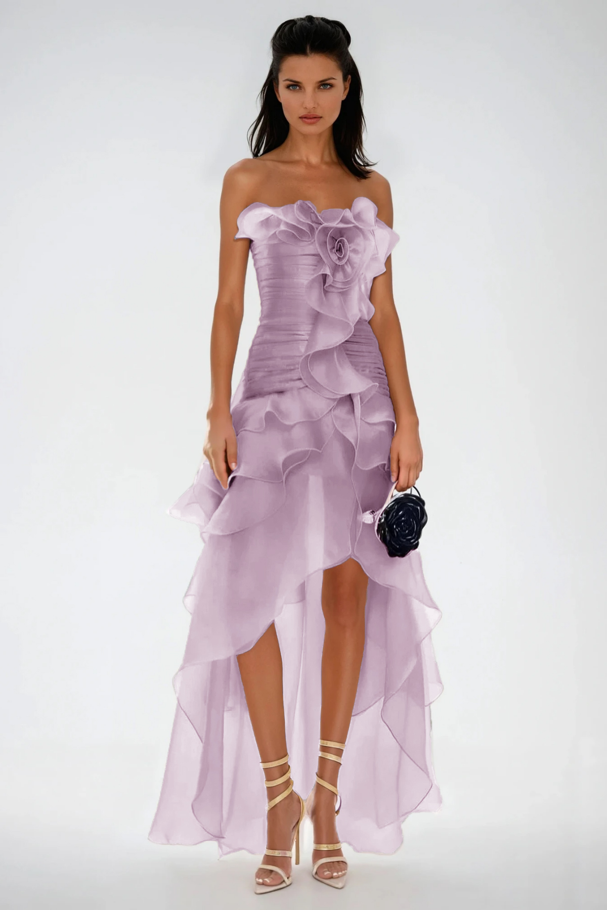 Elizabet Flower Ruch Ruffle Maxi Dress