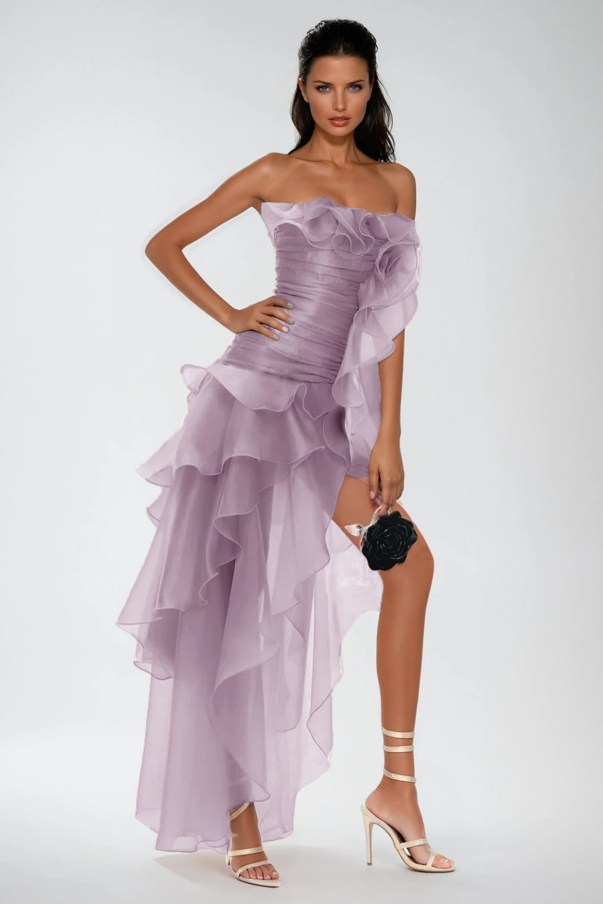 Elizabet Flower Ruch Ruffle Maxi Dress