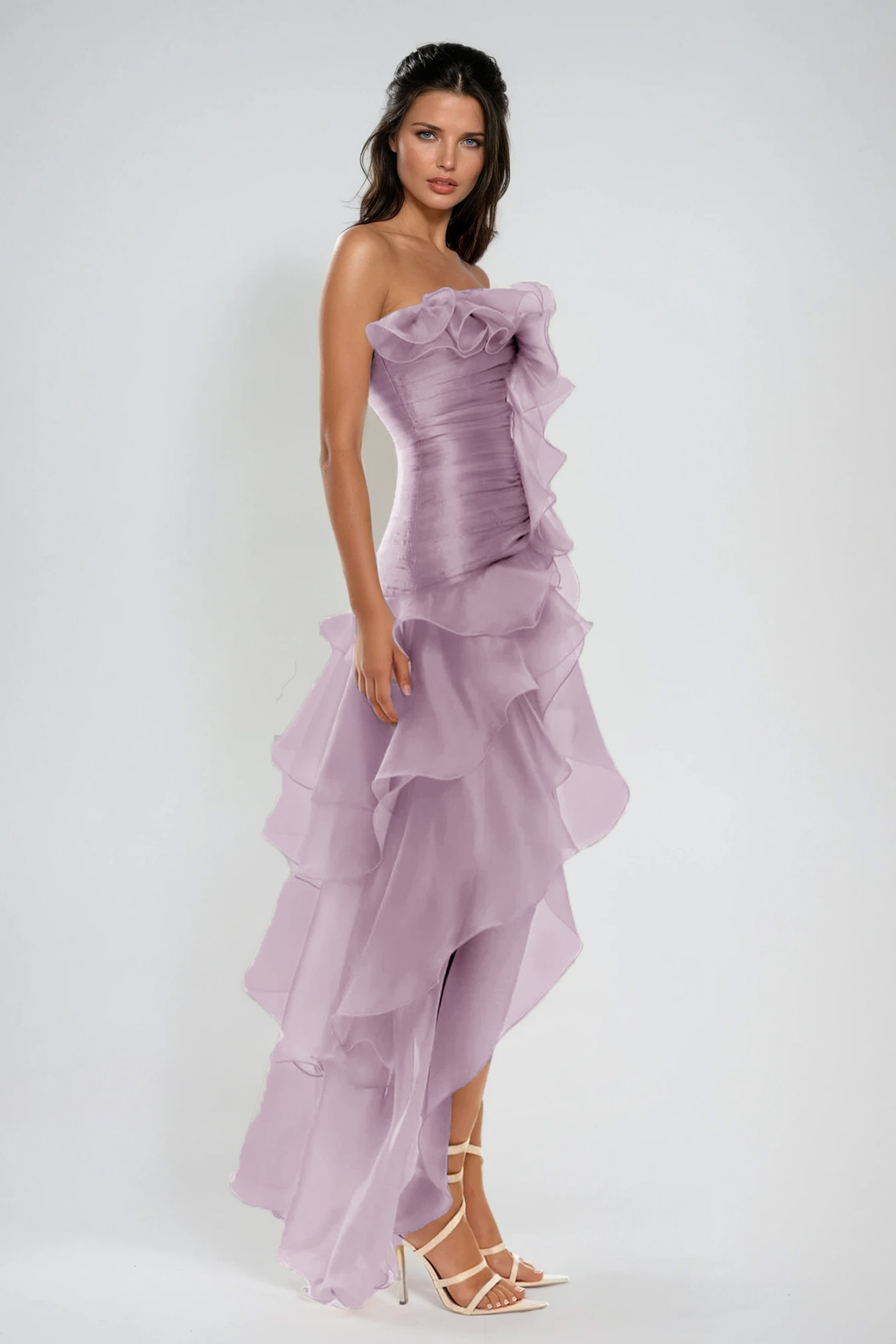 Elizabet Flower Ruch Ruffle Maxi Dress