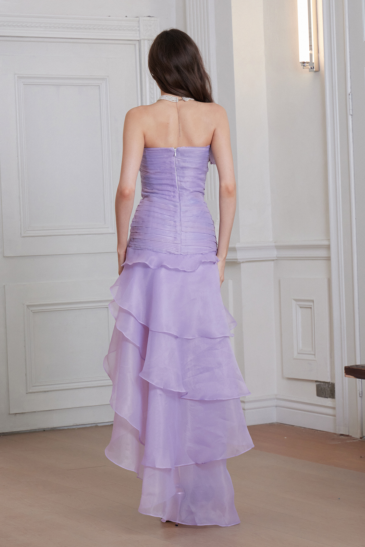 Elizabet Flower Ruch Ruffle Maxi Dress